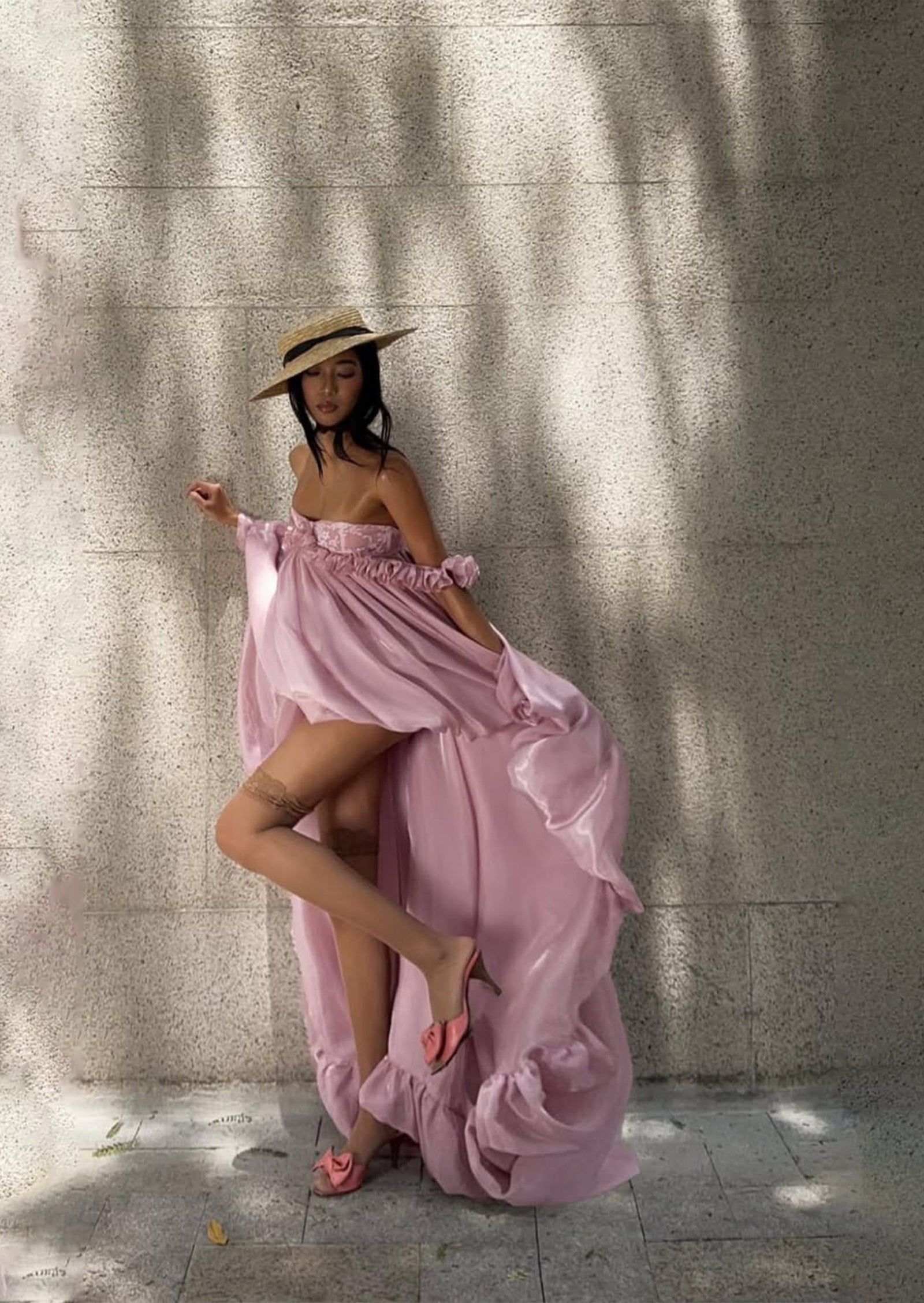 Glossy Bubble Hem Dress In Pink