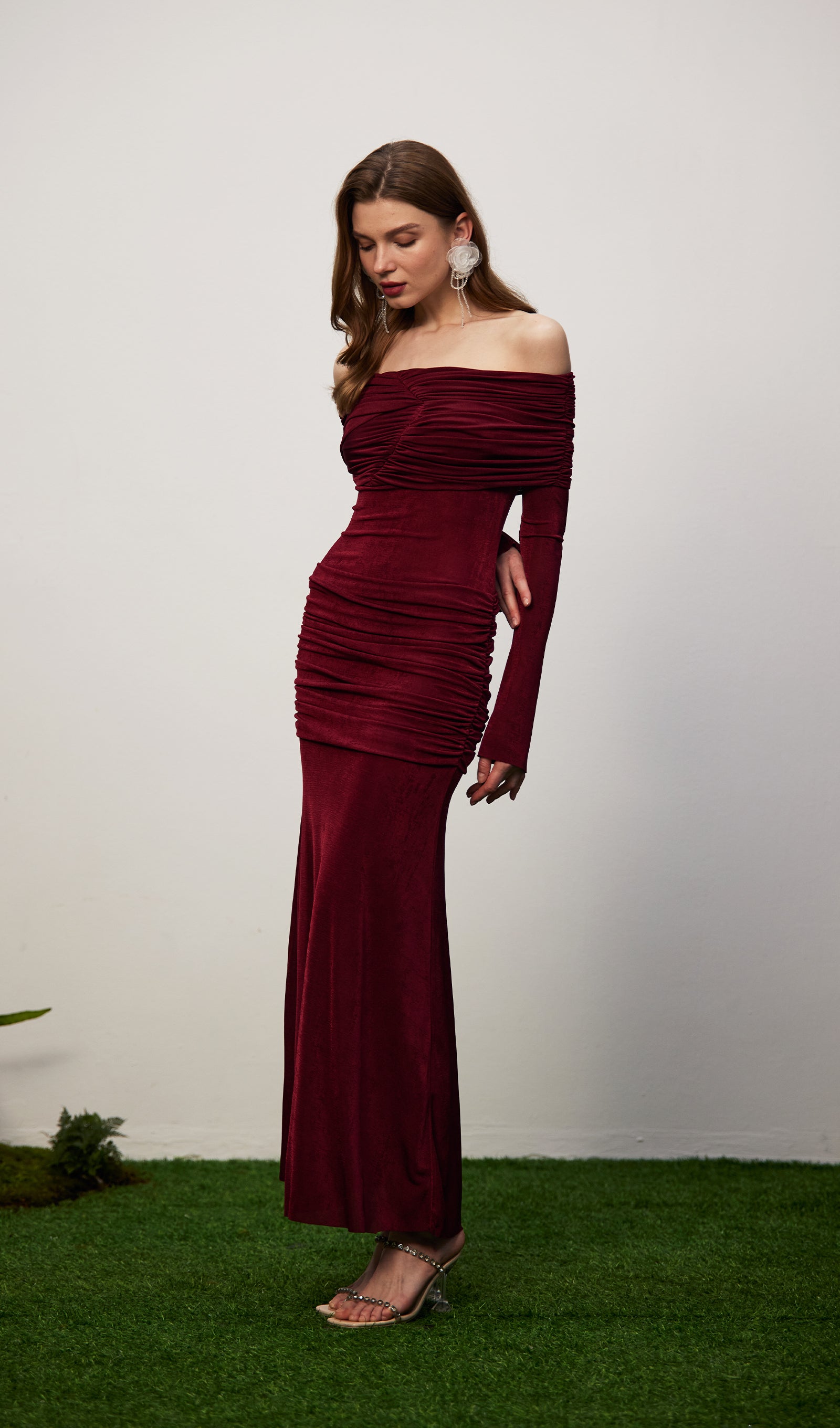 Midikleid in A-Linie mit Blumenmuster und Laternenärmeln