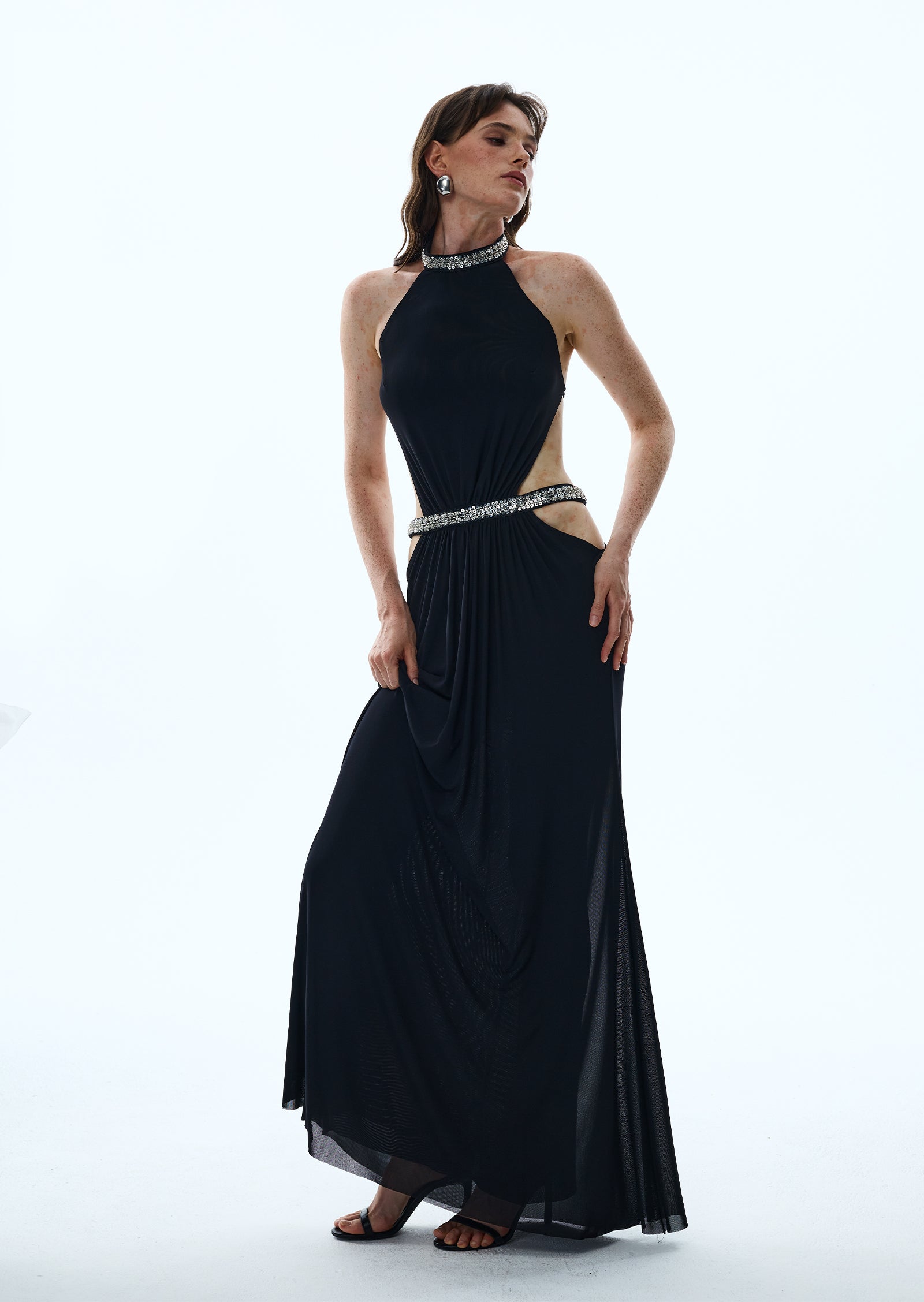 Midikleid in A-Linie mit Blumenmuster und Laternenärmeln