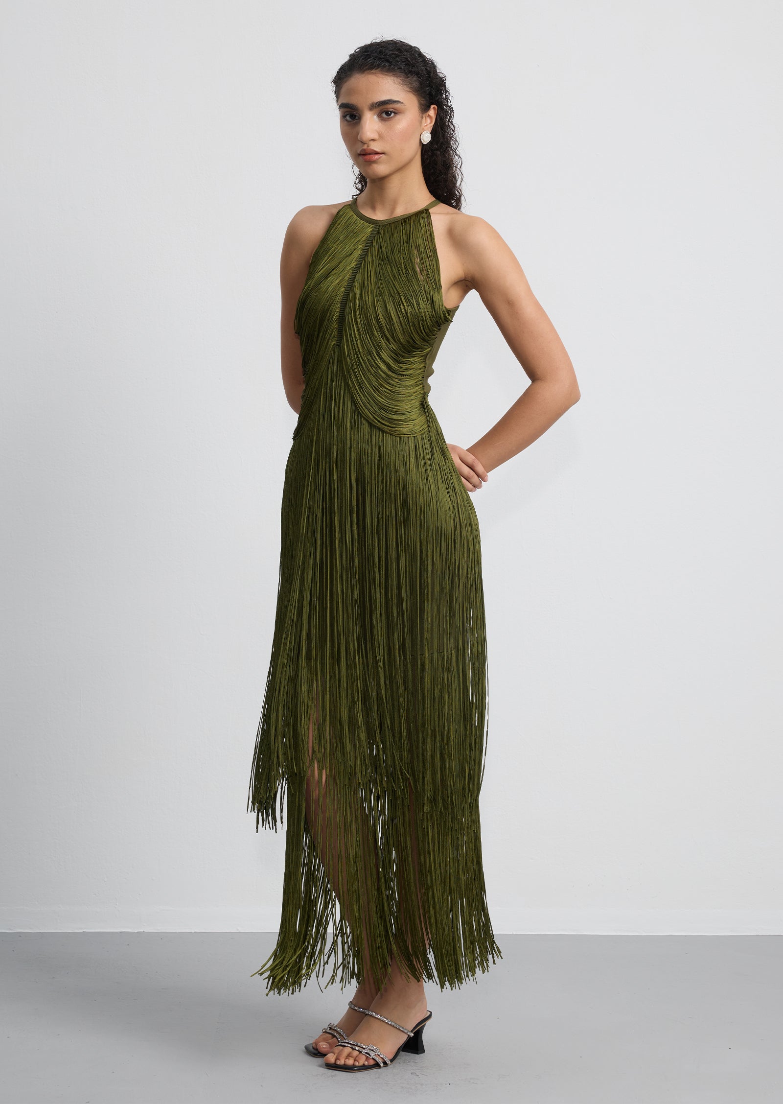 Halter Fringe Maxi Dress