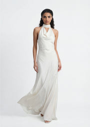 Satin Pearl Decor Maxi Dress In White