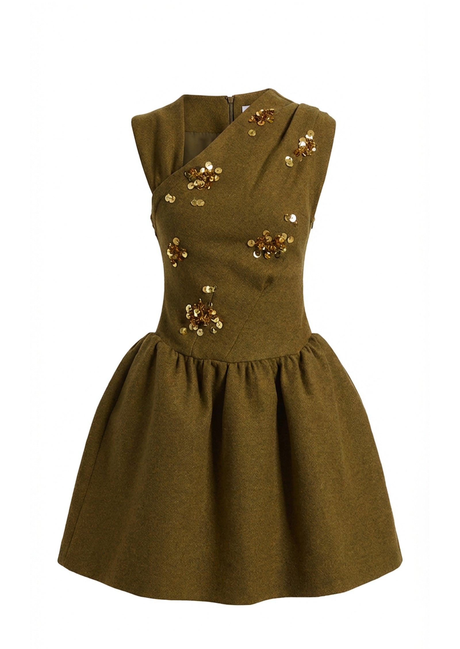 Asymmetrical Neck Embellished Mini Dress