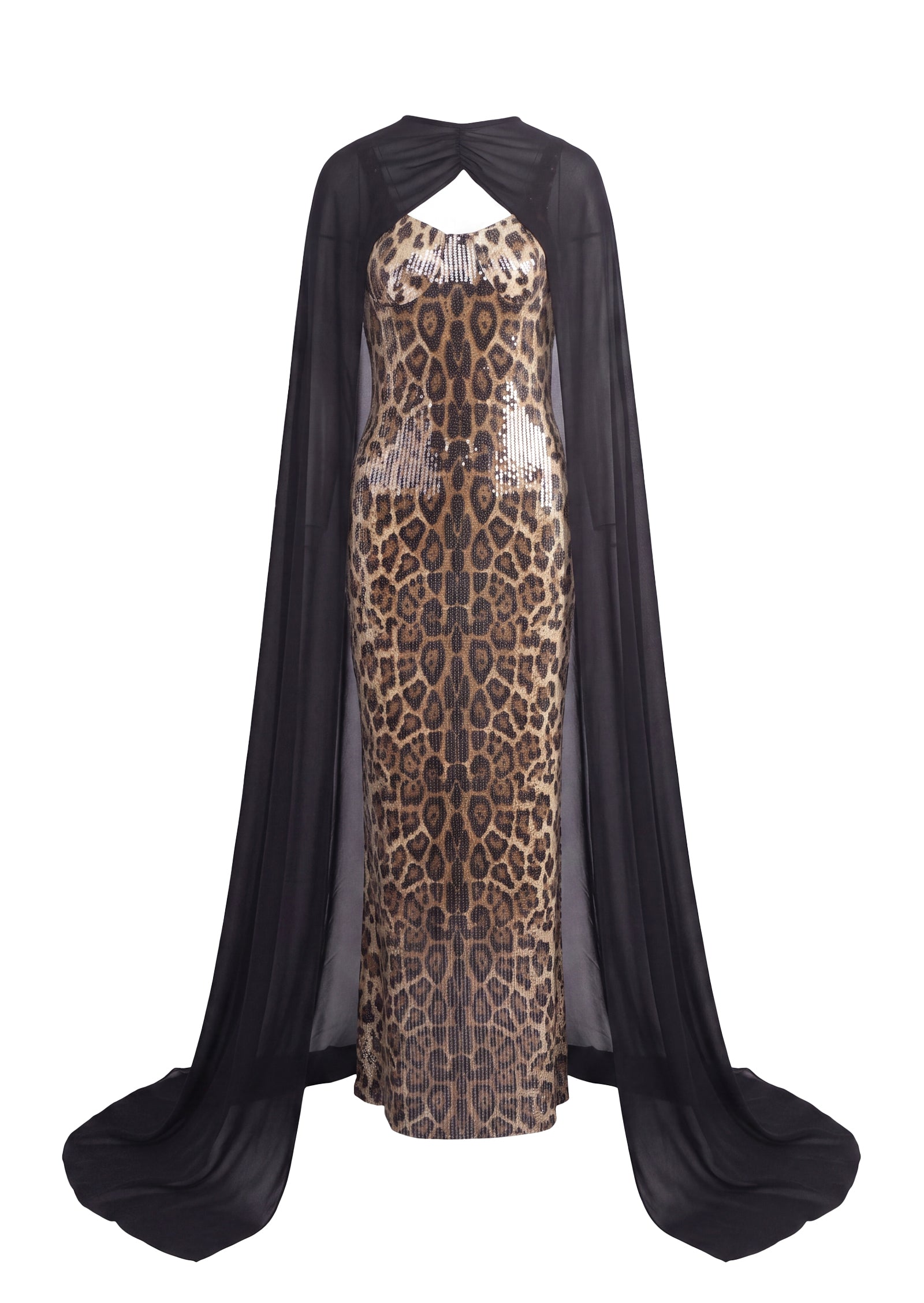 Mayu Sleeveless Sequined Cape Two Piece Dress