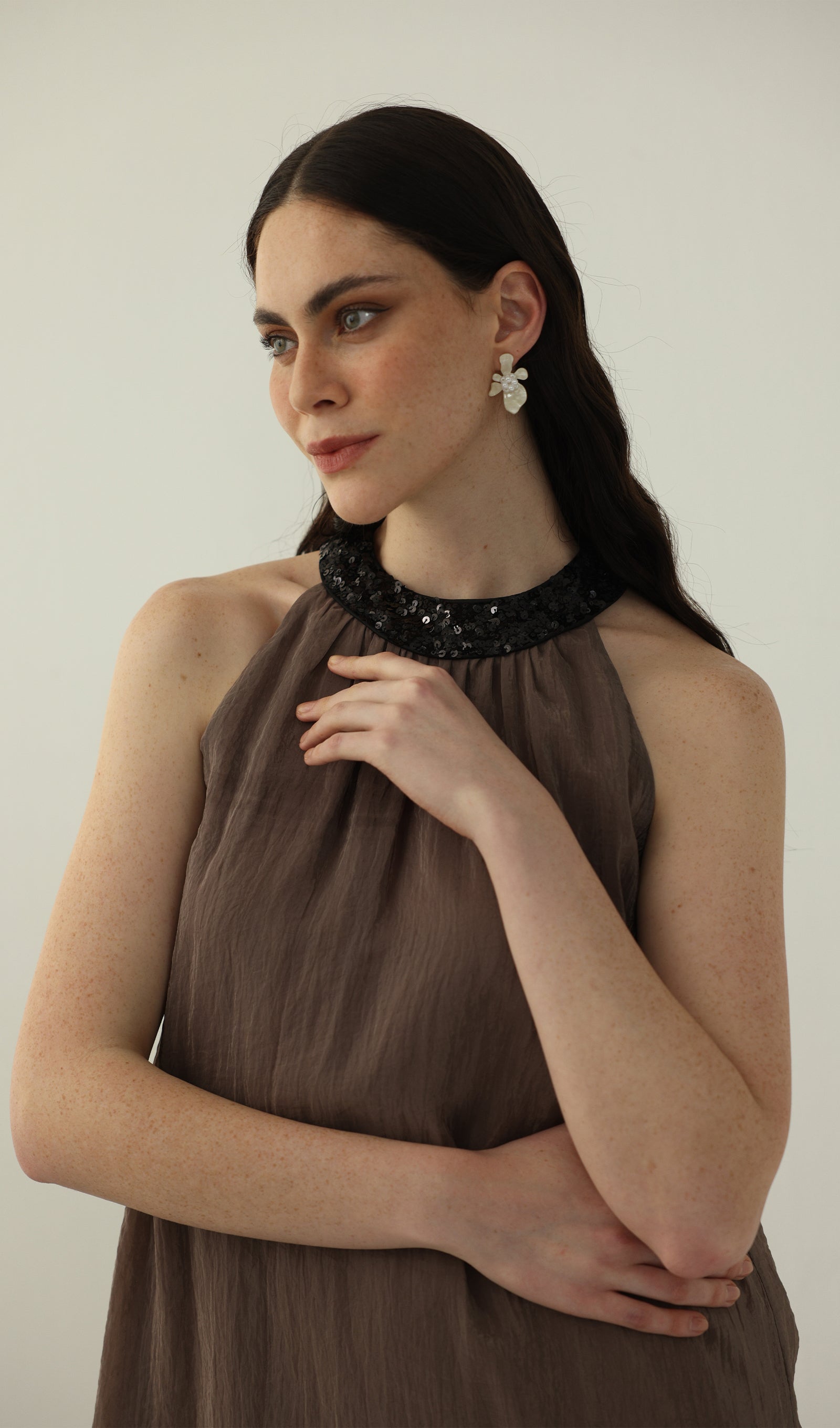 Midikleid in A-Linie mit Blumenmuster und Laternenärmeln