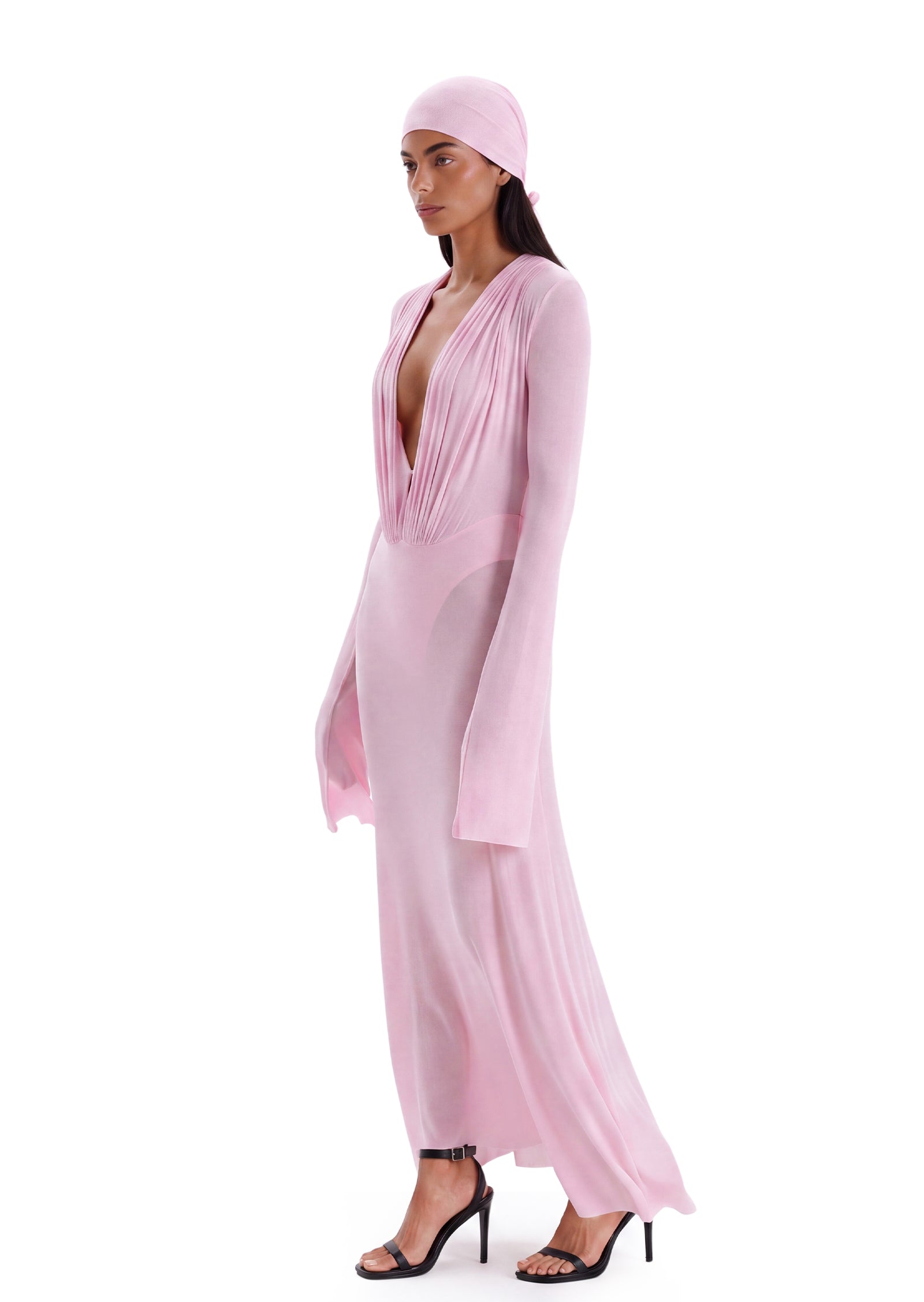 Kazi Long Sleeved Sheer Midi Dress In Pink