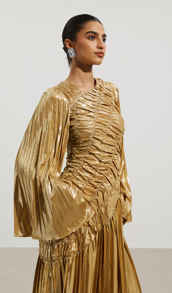 Metallic Maxi Dress In Gold