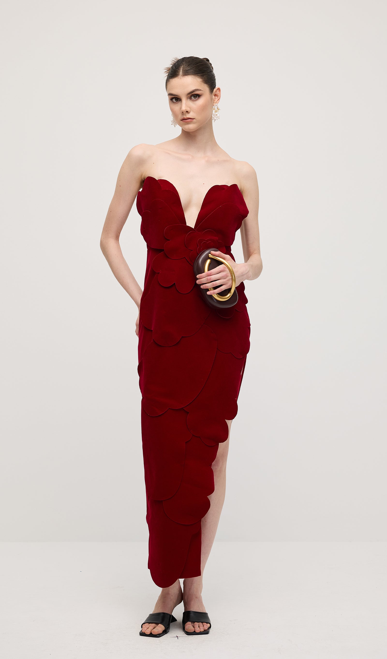 Midikleid in A-Linie mit Blumenmuster und Laternenärmeln