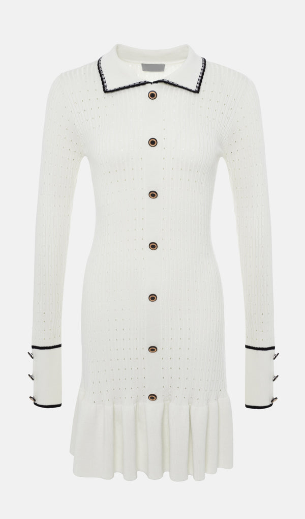Fitted Textured Jersey Mini Dress-White