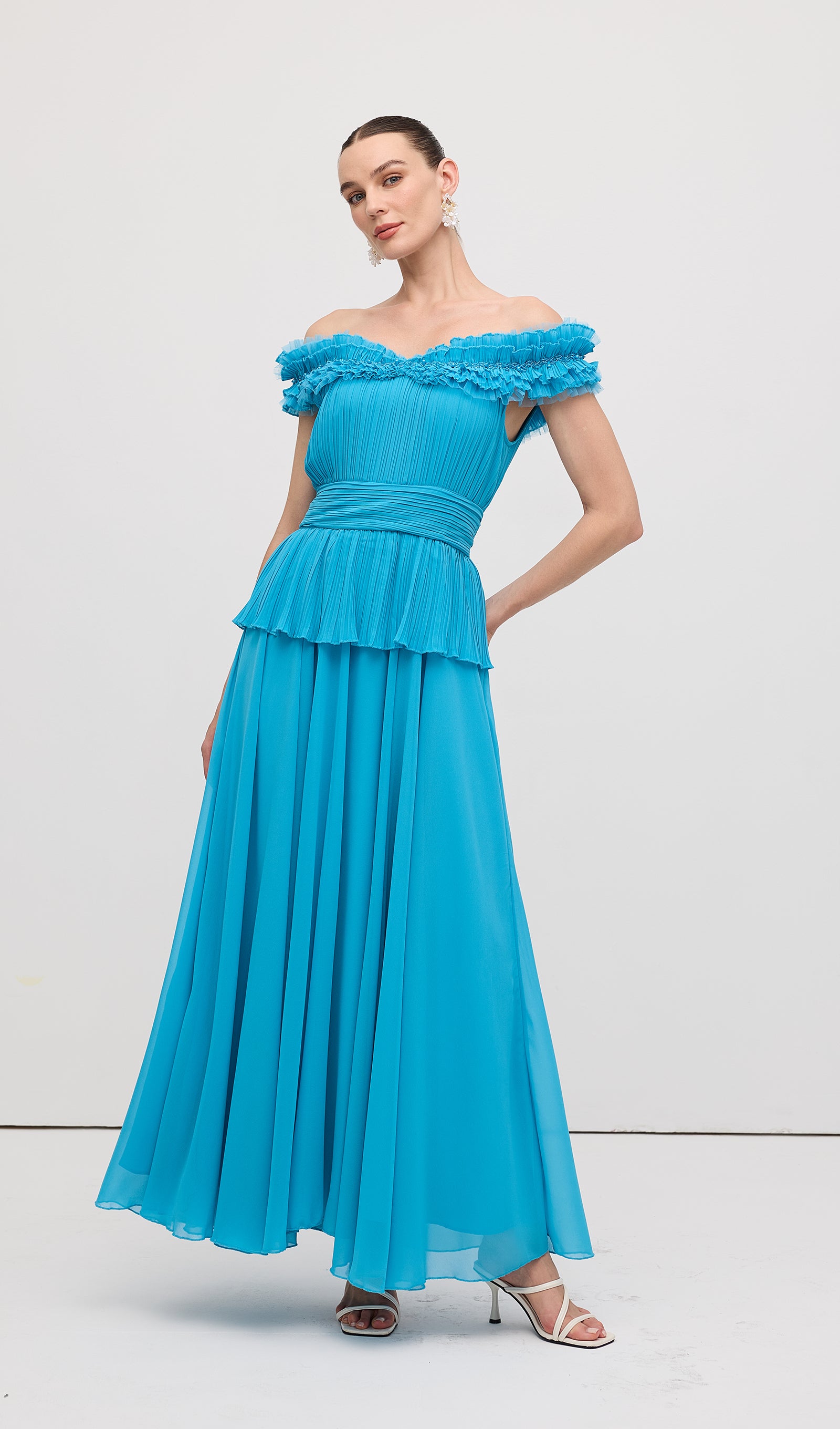 Midikleid in A-Linie mit Blumenmuster und Laternenärmeln