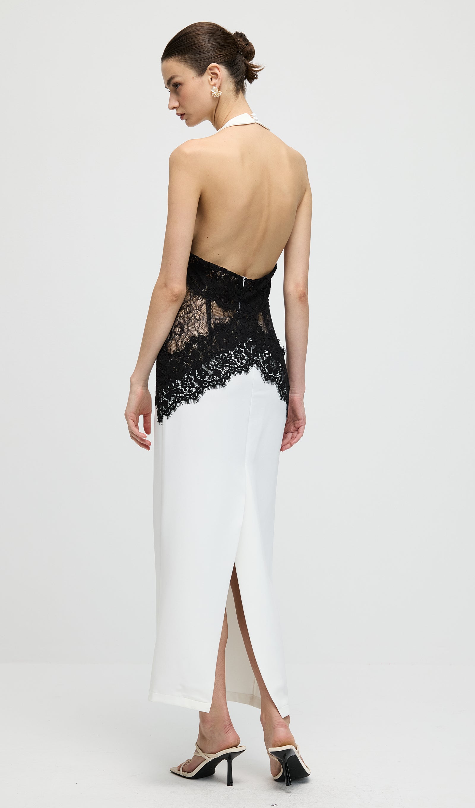 Solid Open Back Maxi Dress In Crepe & Lace