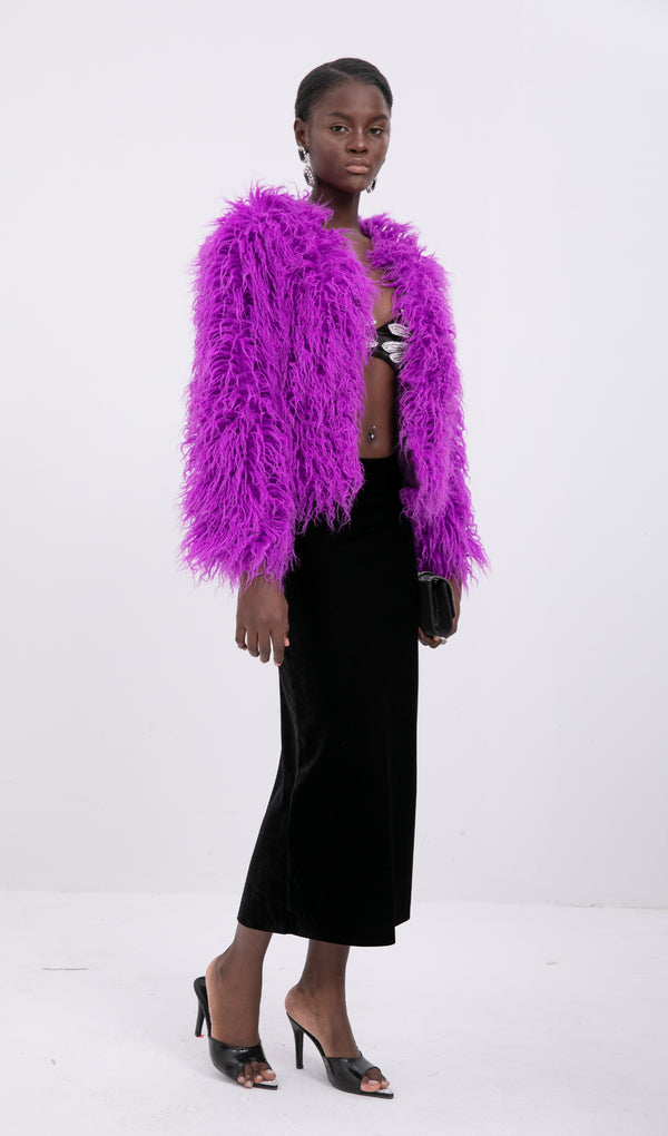 Short Shearling Jacket Coat-Purple