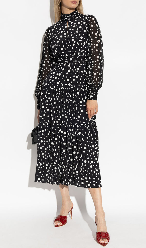 Polka Dot Lantern Sleeve Midi Dress