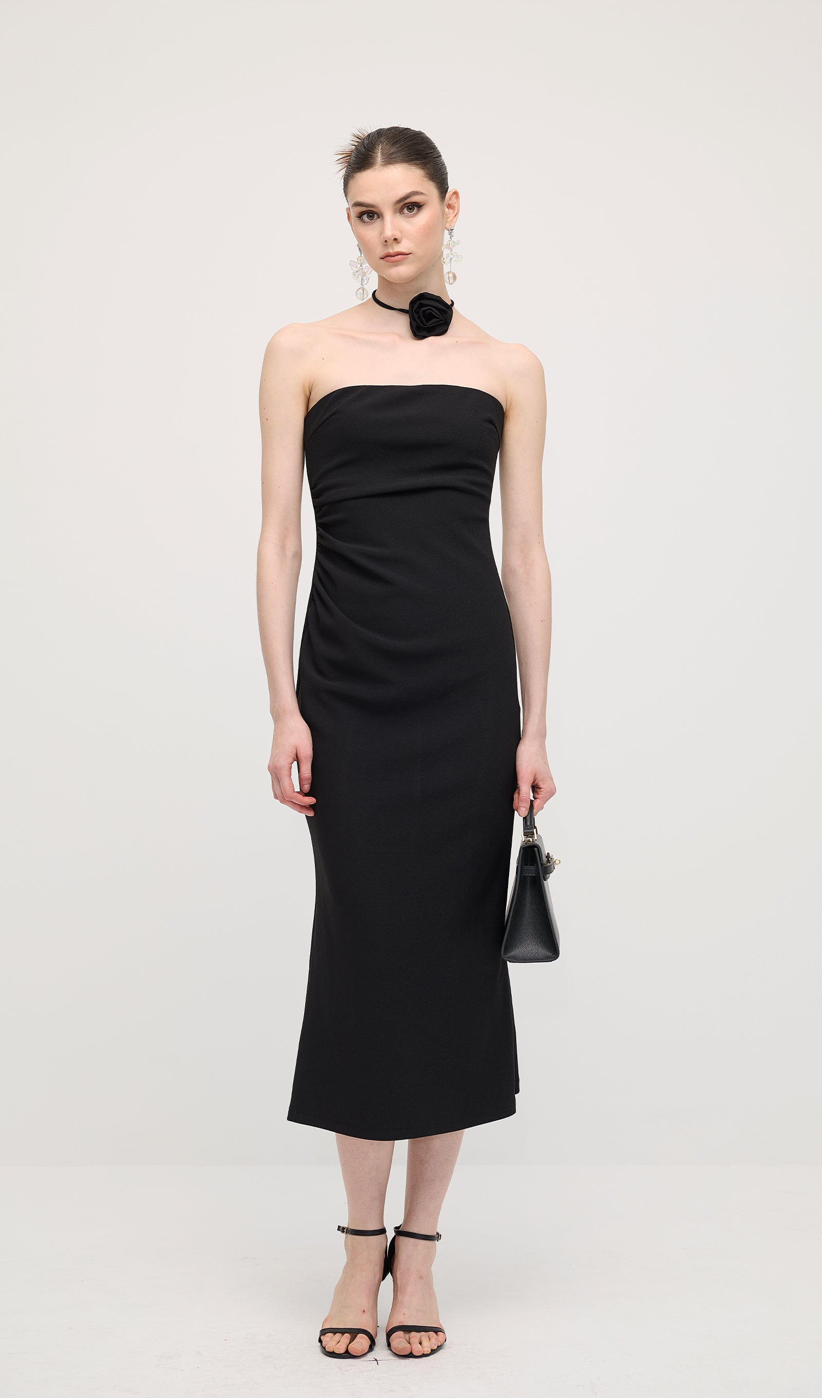 Midikleid in A-Linie mit Blumenmuster und Laternenärmeln