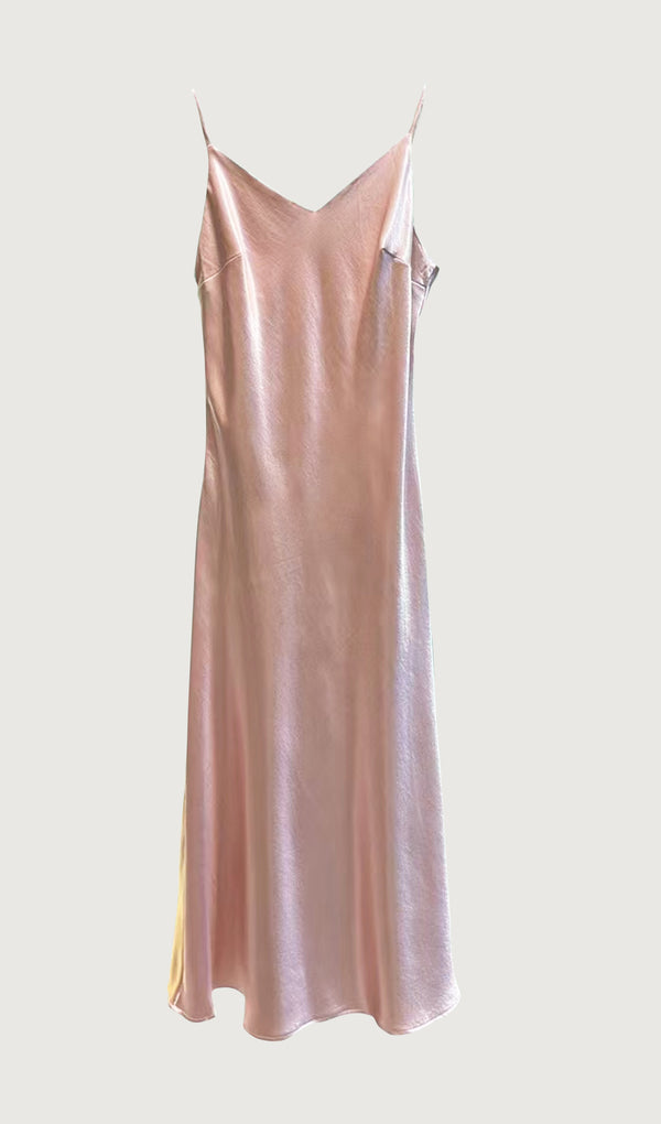 Satin Vest Midi Dress Pink