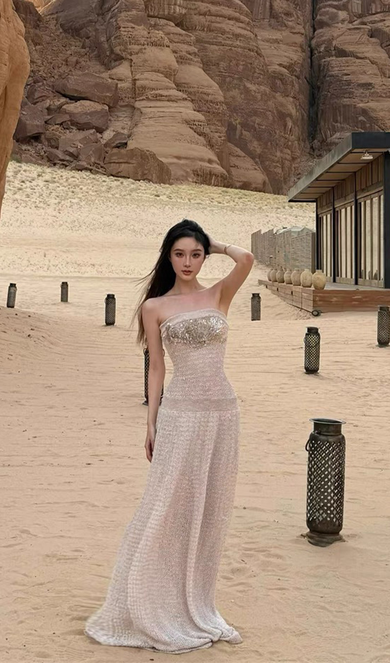 Irregular Hollow Knitted Tube Maxi Dress