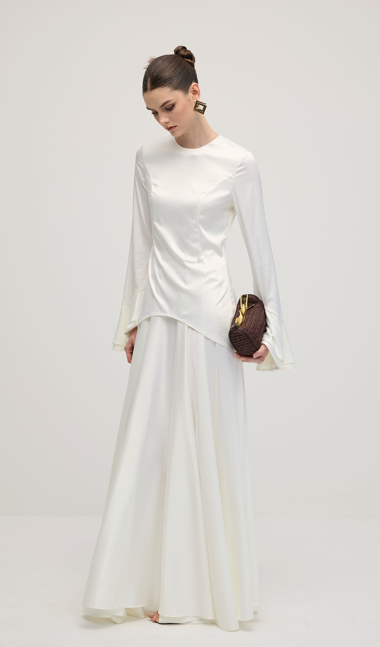 Midikleid in A-Linie mit Blumenmuster und Laternenärmeln