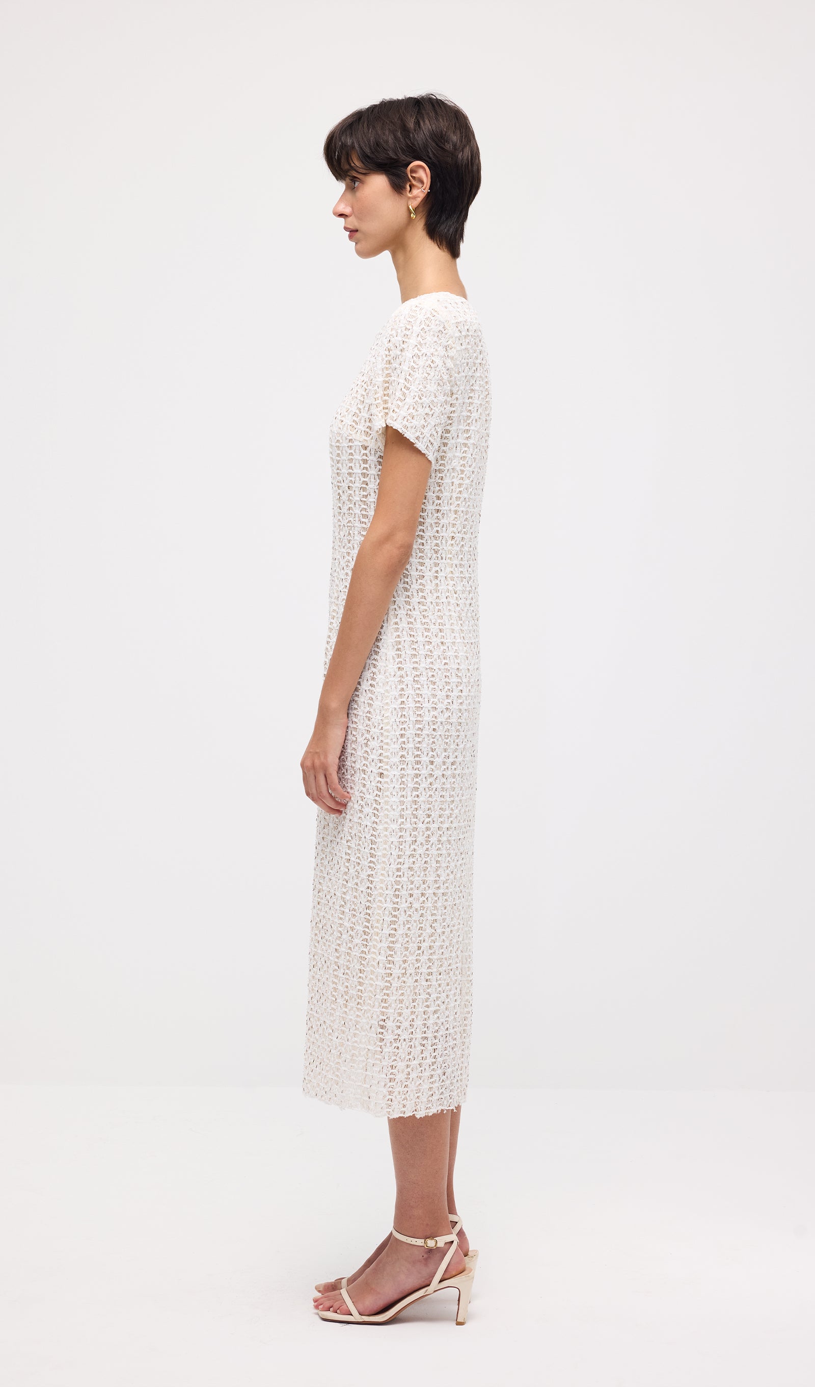 Short Sleeve Crochet Midi Dress
