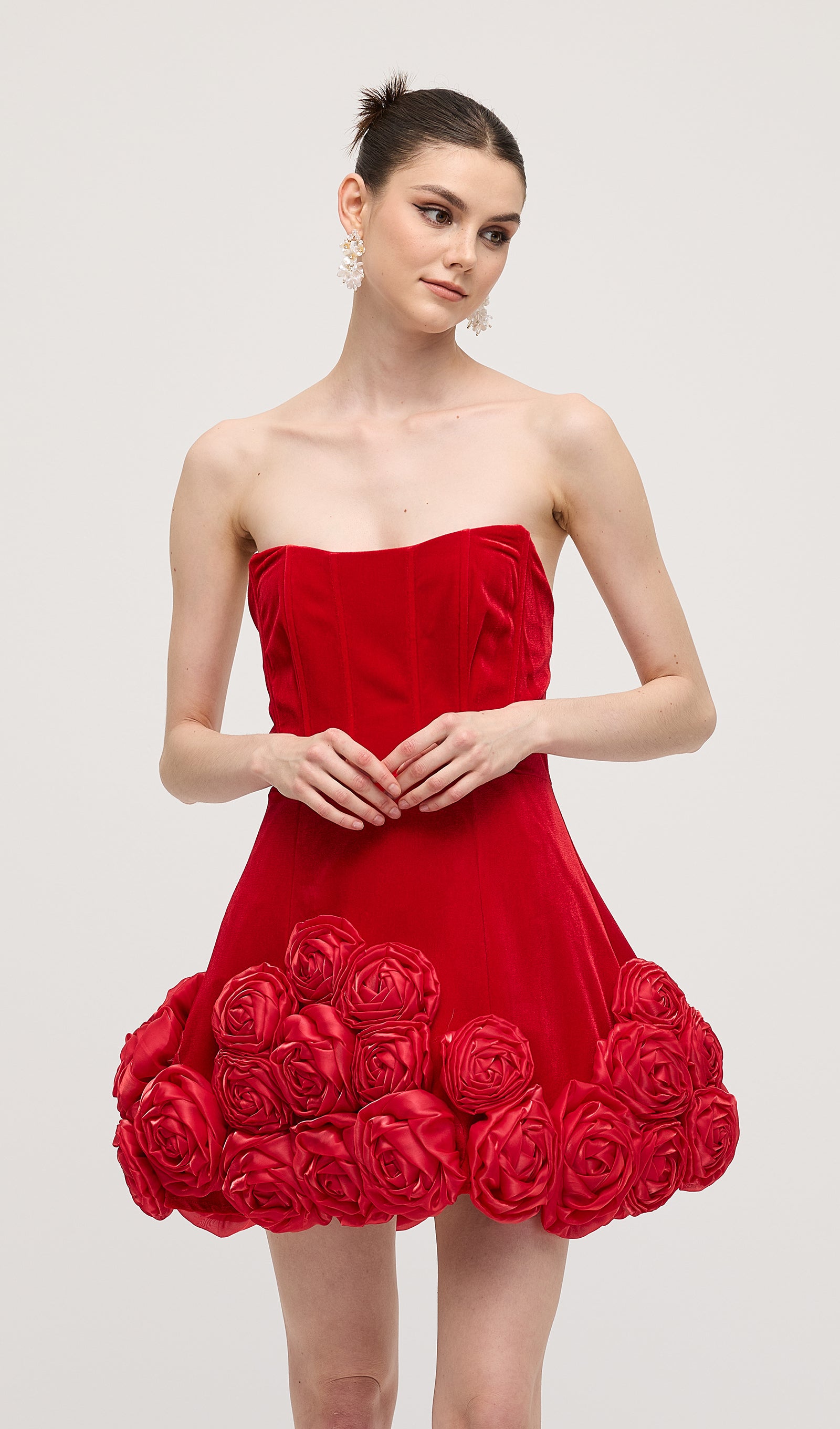 Midikleid in A-Linie mit Blumenmuster und Laternenärmeln