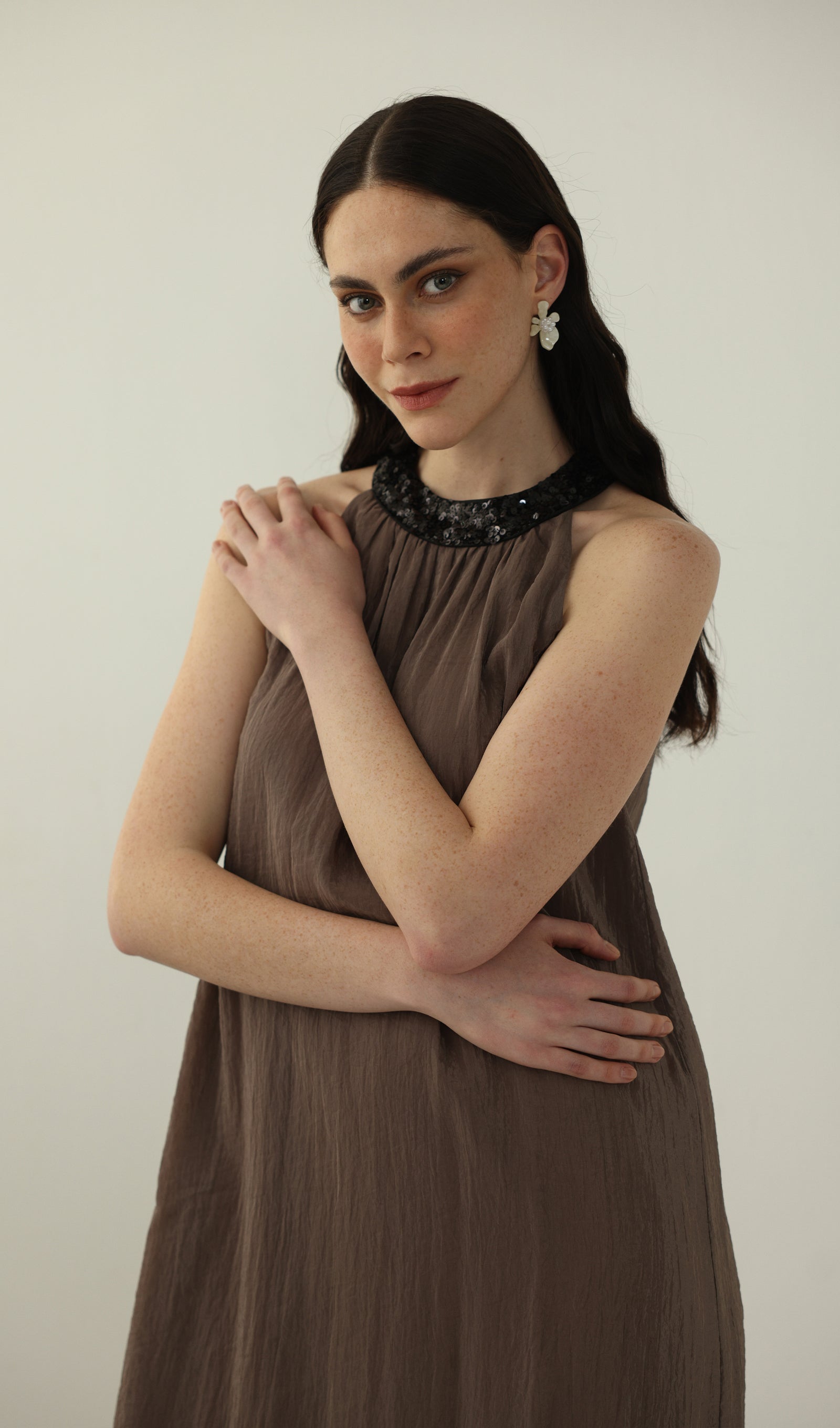 Midikleid in A-Linie mit Blumenmuster und Laternenärmeln