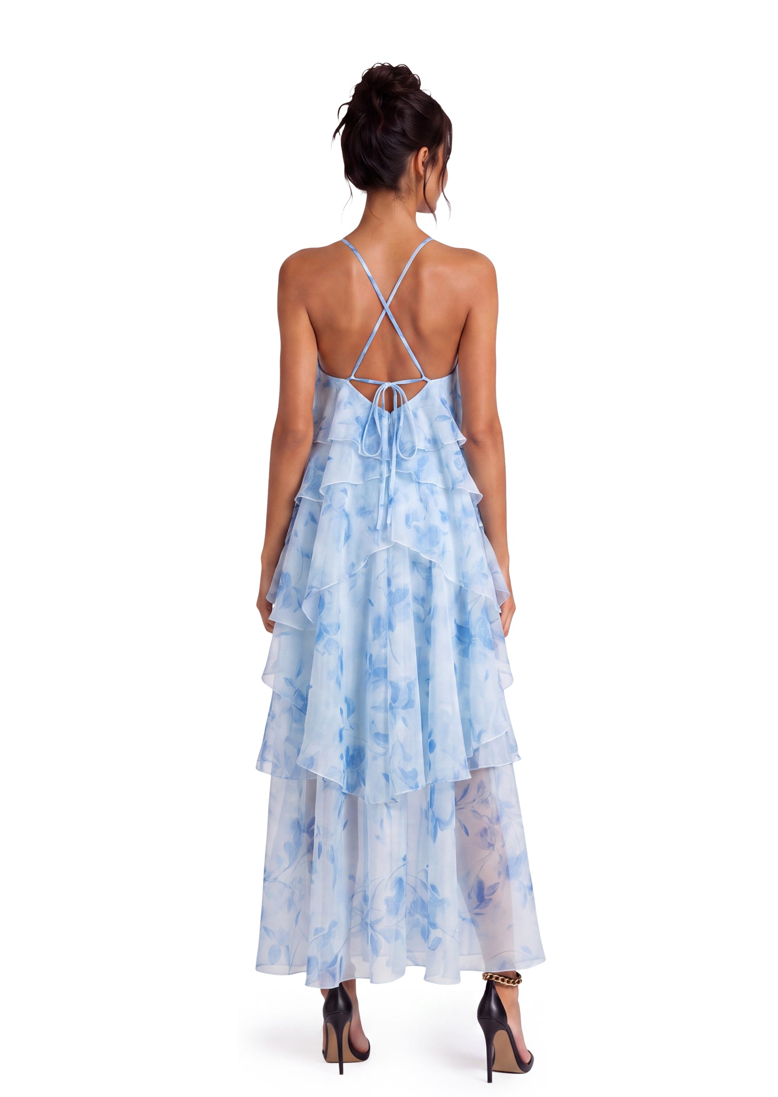 Midikleid in A-Linie mit Blumenmuster und Laternenärmeln