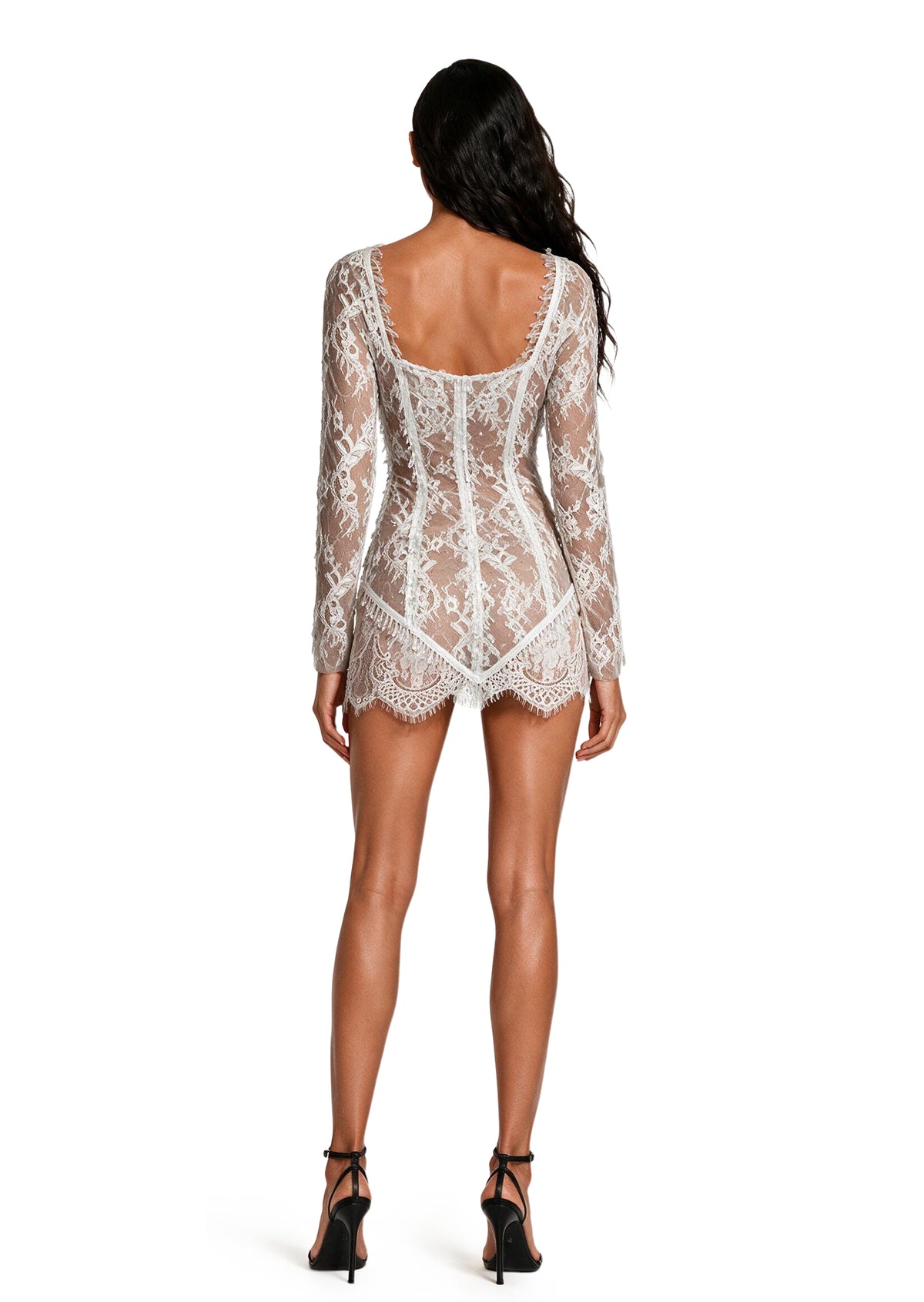 Hades Lace  Beaded Mini Dress In  White