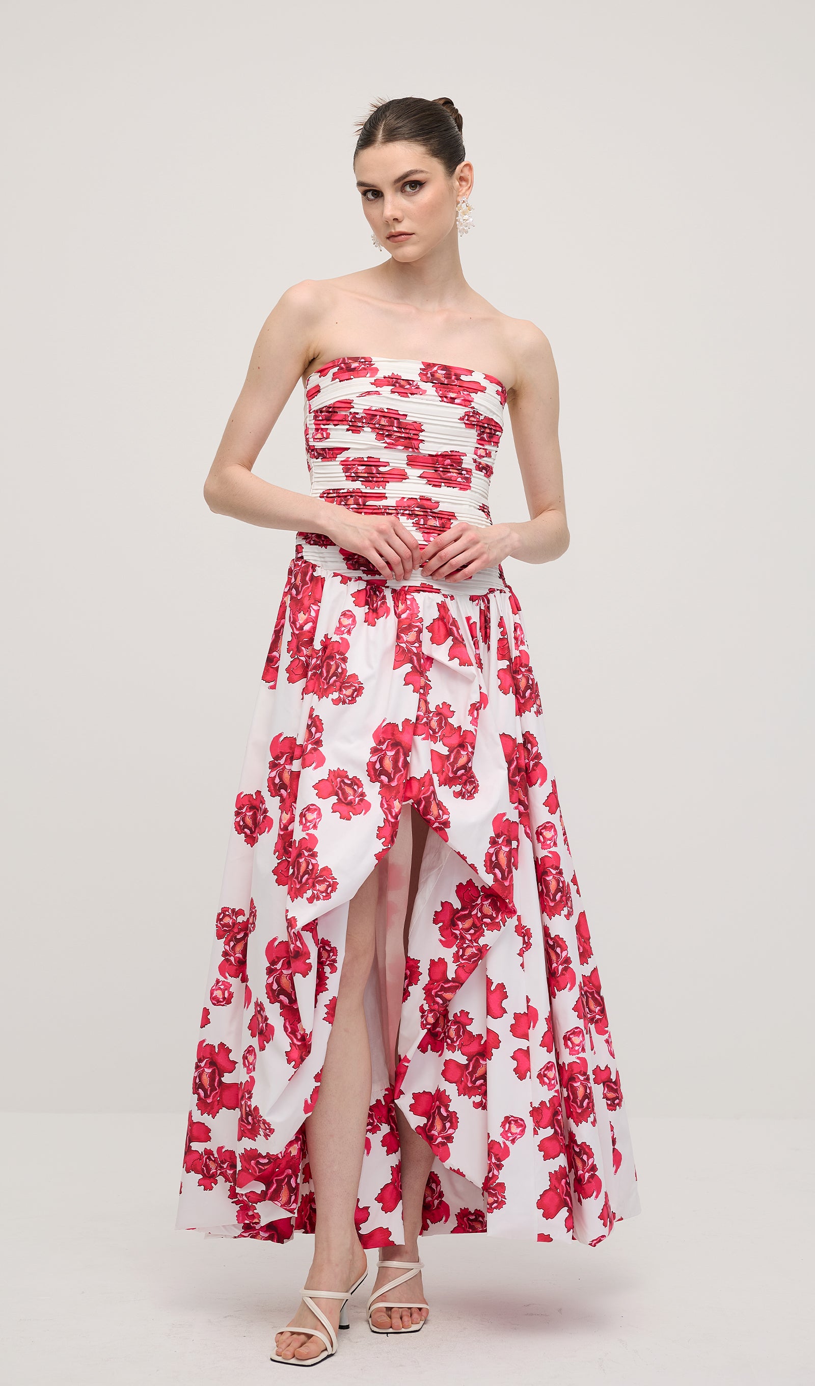 Midikleid in A-Linie mit Blumenmuster und Laternenärmeln