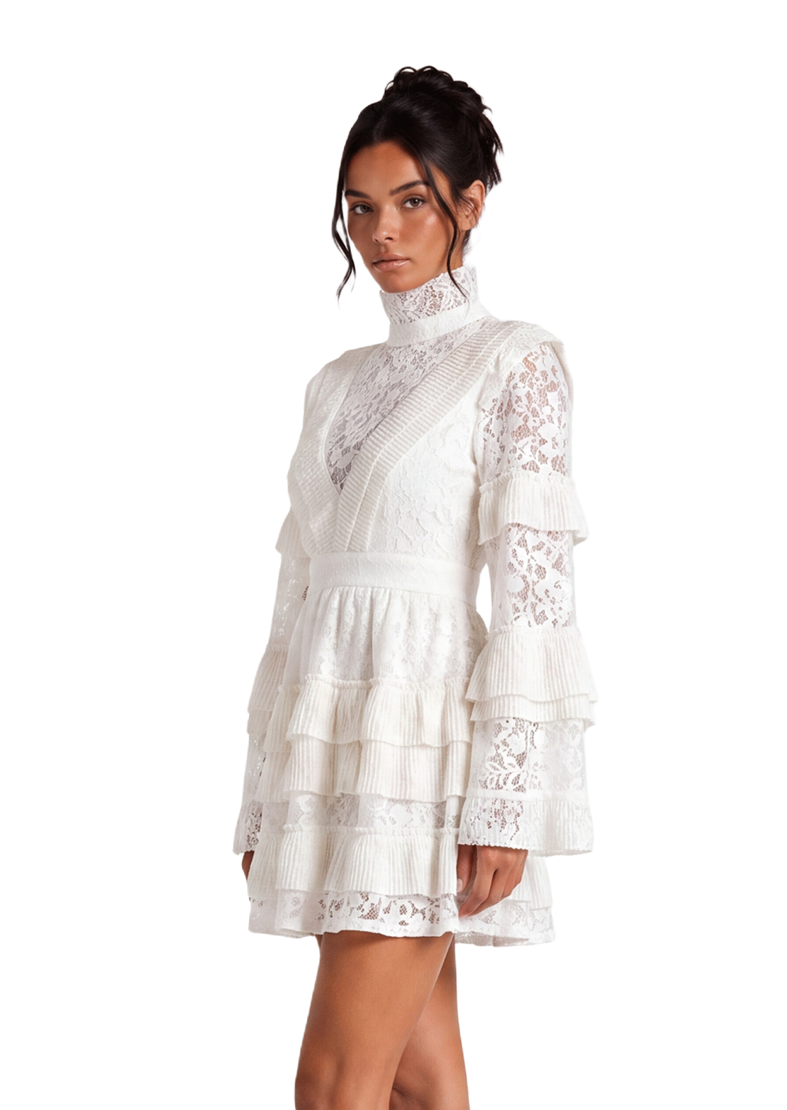 Acorn Long Sleeve Ruffled Mini Dress In White