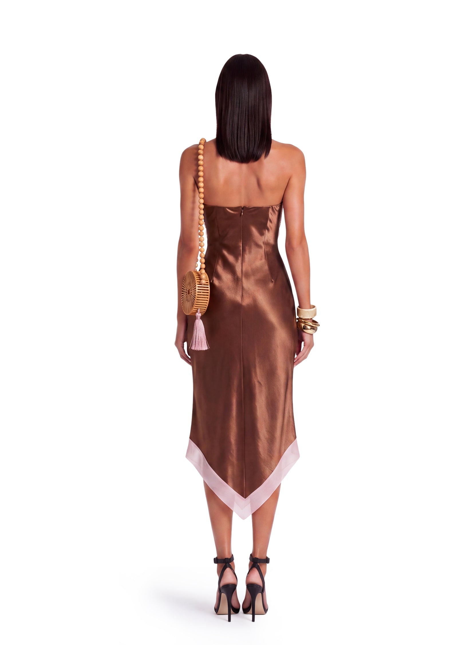 Deodat Lace Satin Strapless Midi Dress