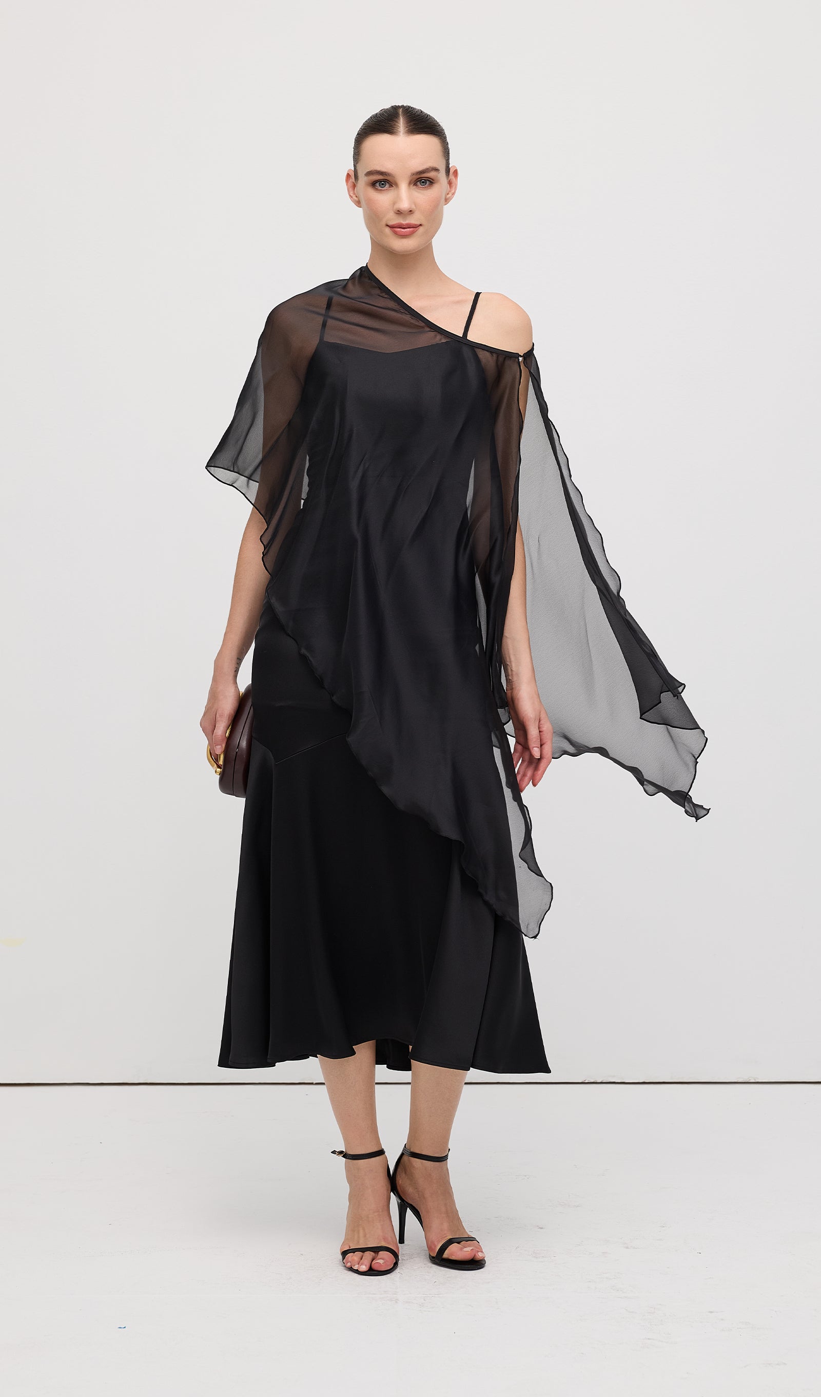 Midikleid in A-Linie mit Blumenmuster und Laternenärmeln