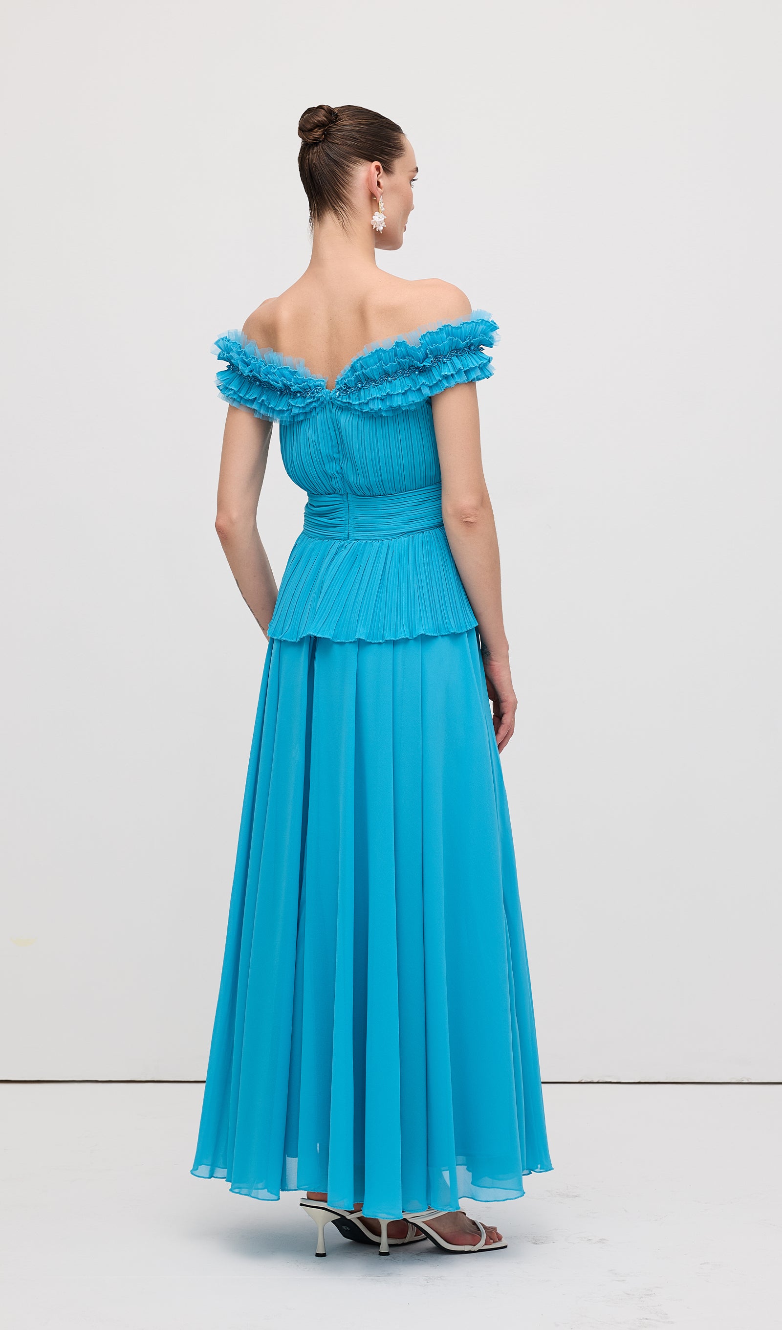 Midikleid in A-Linie mit Blumenmuster und Laternenärmeln