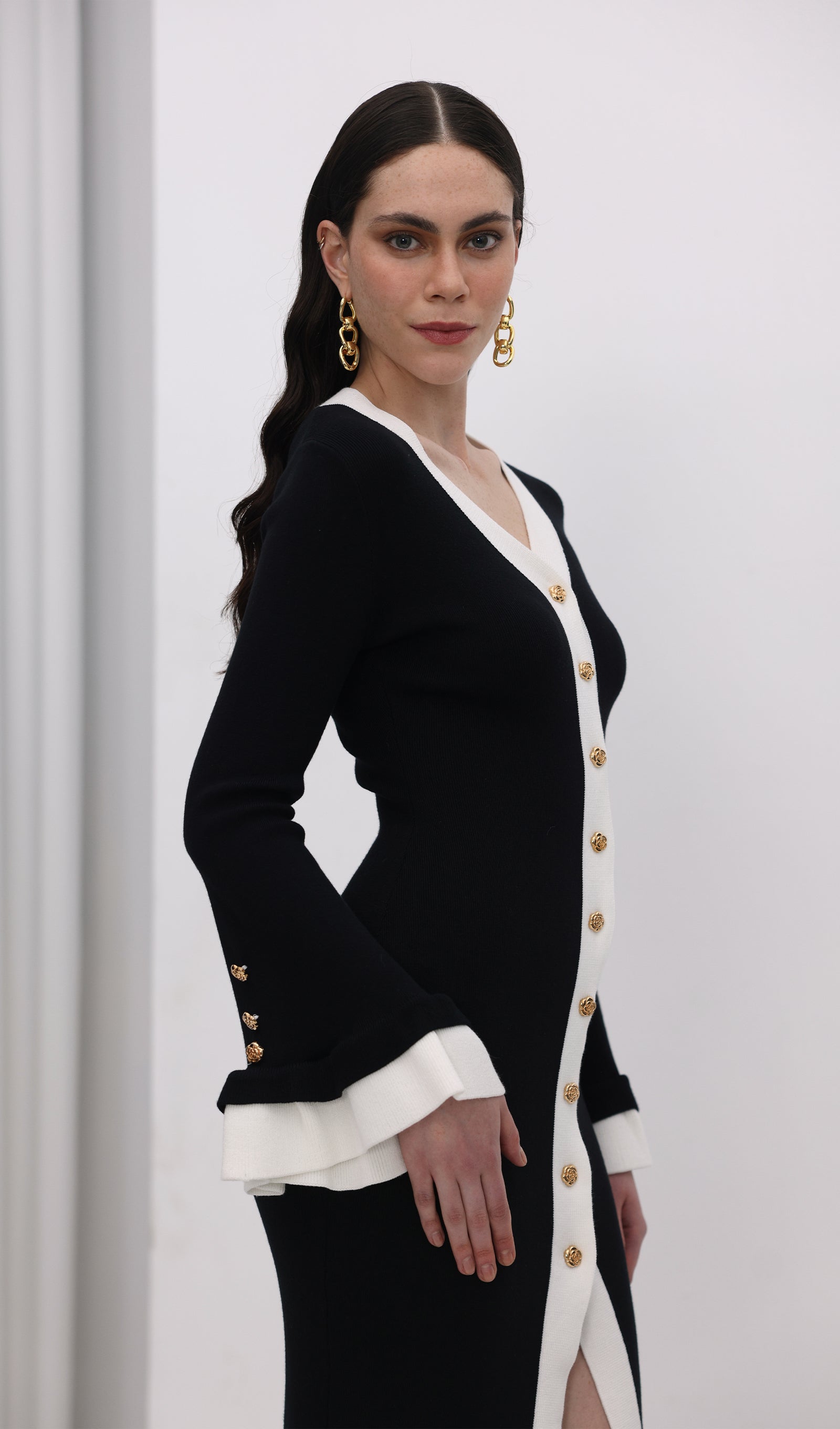Midikleid in A-Linie mit Blumenmuster und Laternenärmeln