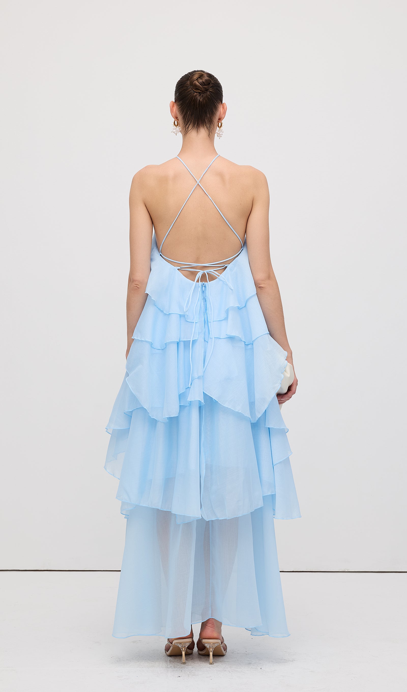 Midikleid in A-Linie mit Blumenmuster und Laternenärmeln