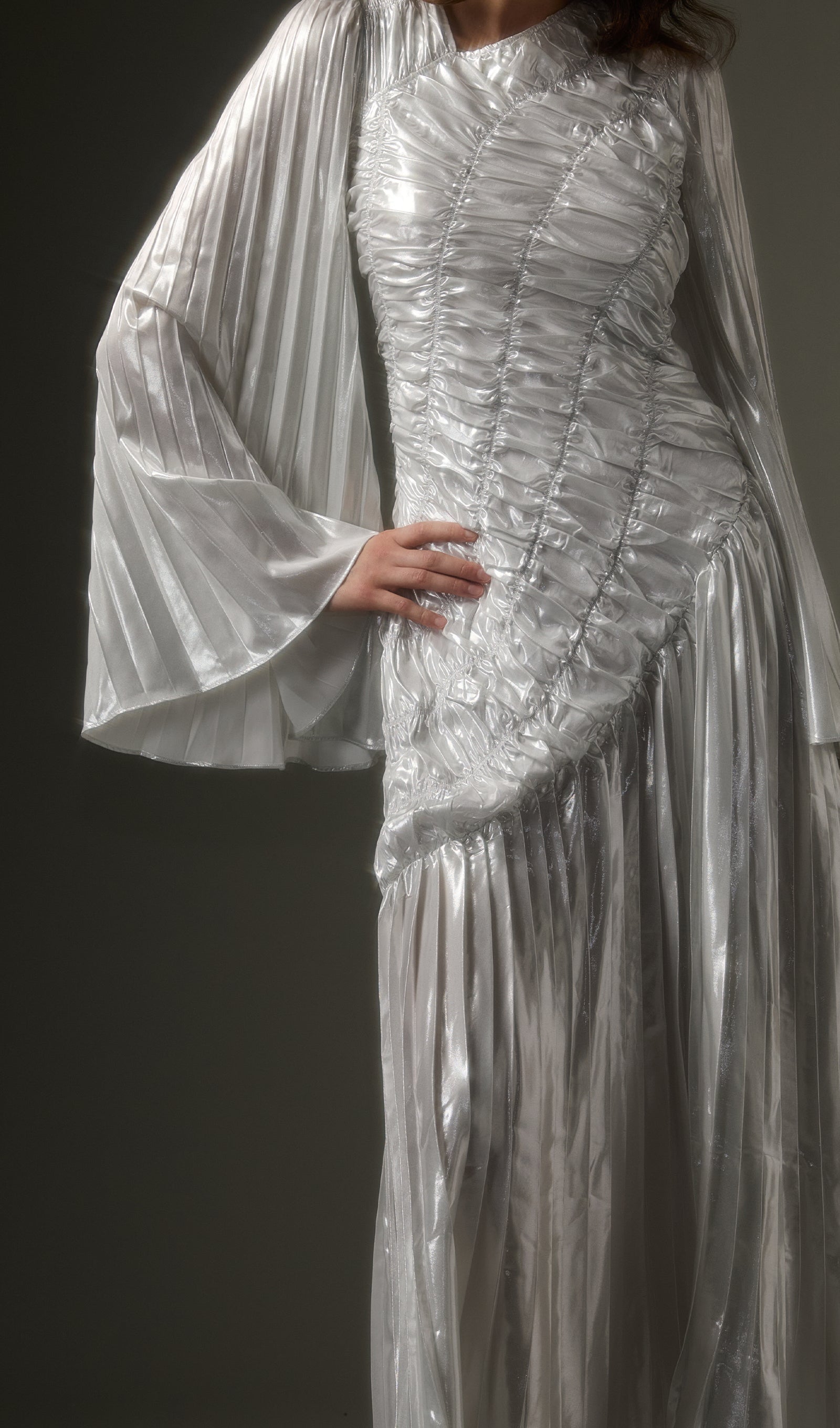 Metallic Long Sleeve Maxi Dress In Silver