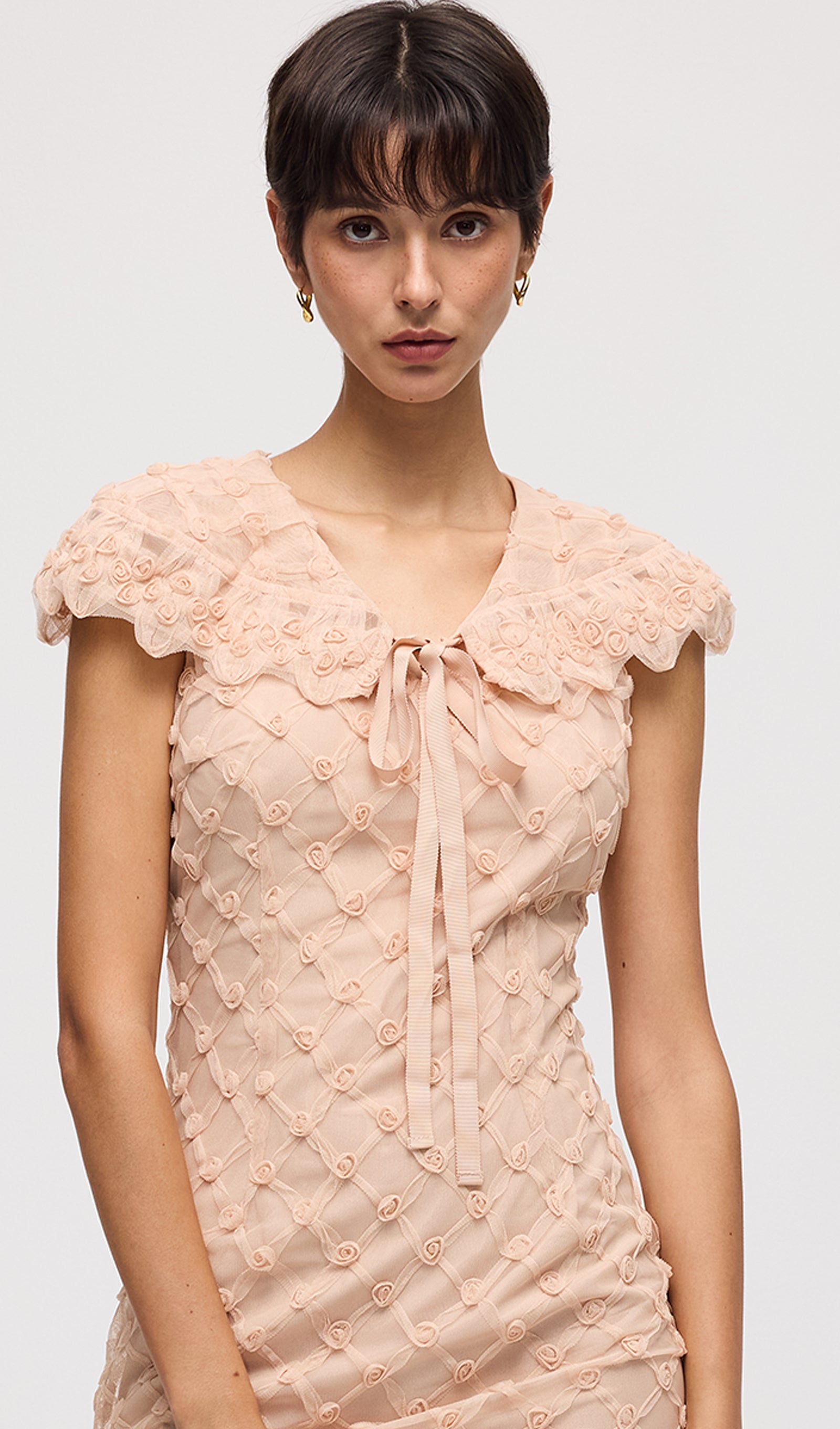 Midikleid in A-Linie mit Blumenmuster und Laternenärmeln