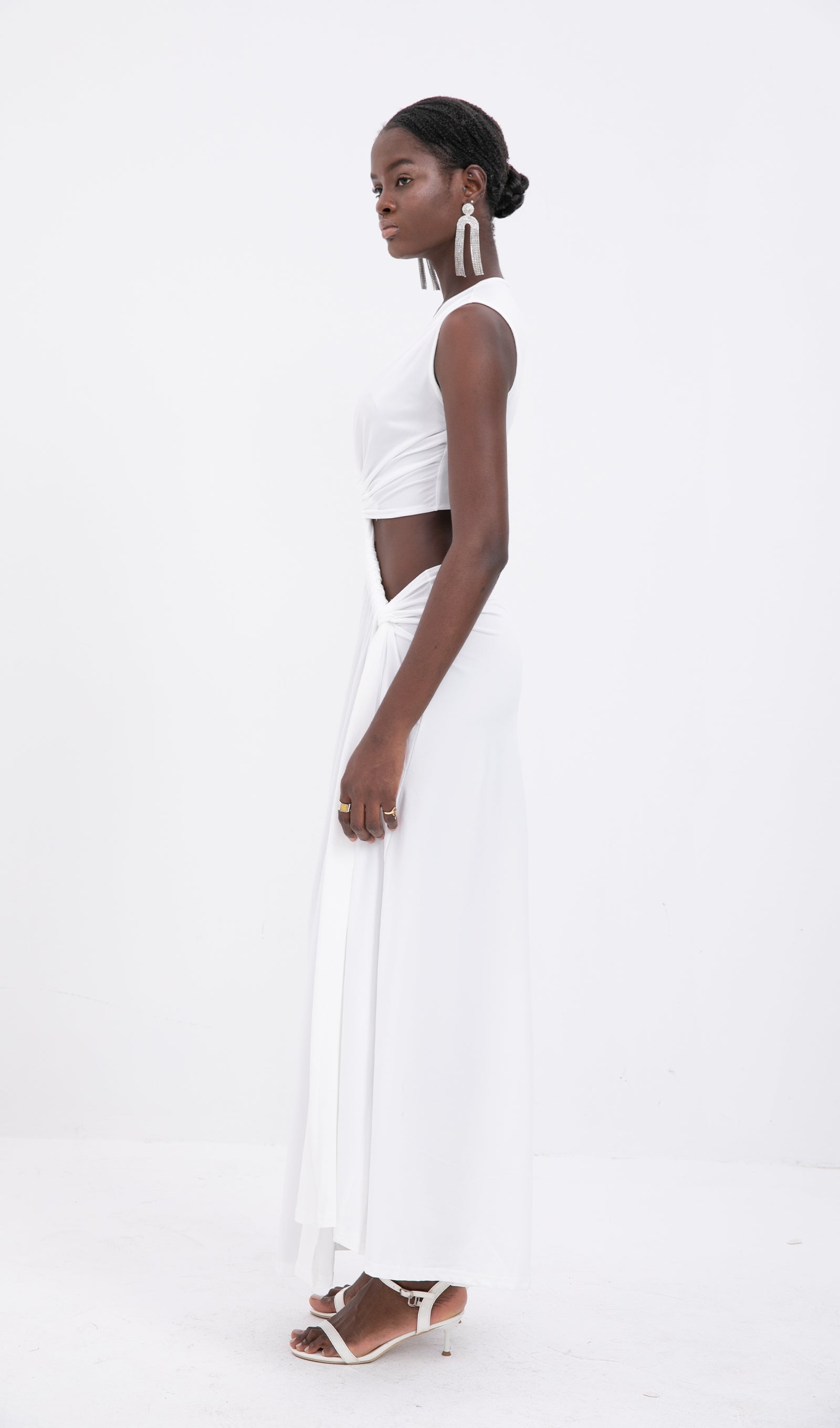 Trendy One-Shoulder Cut-Out Maxi Dress-White