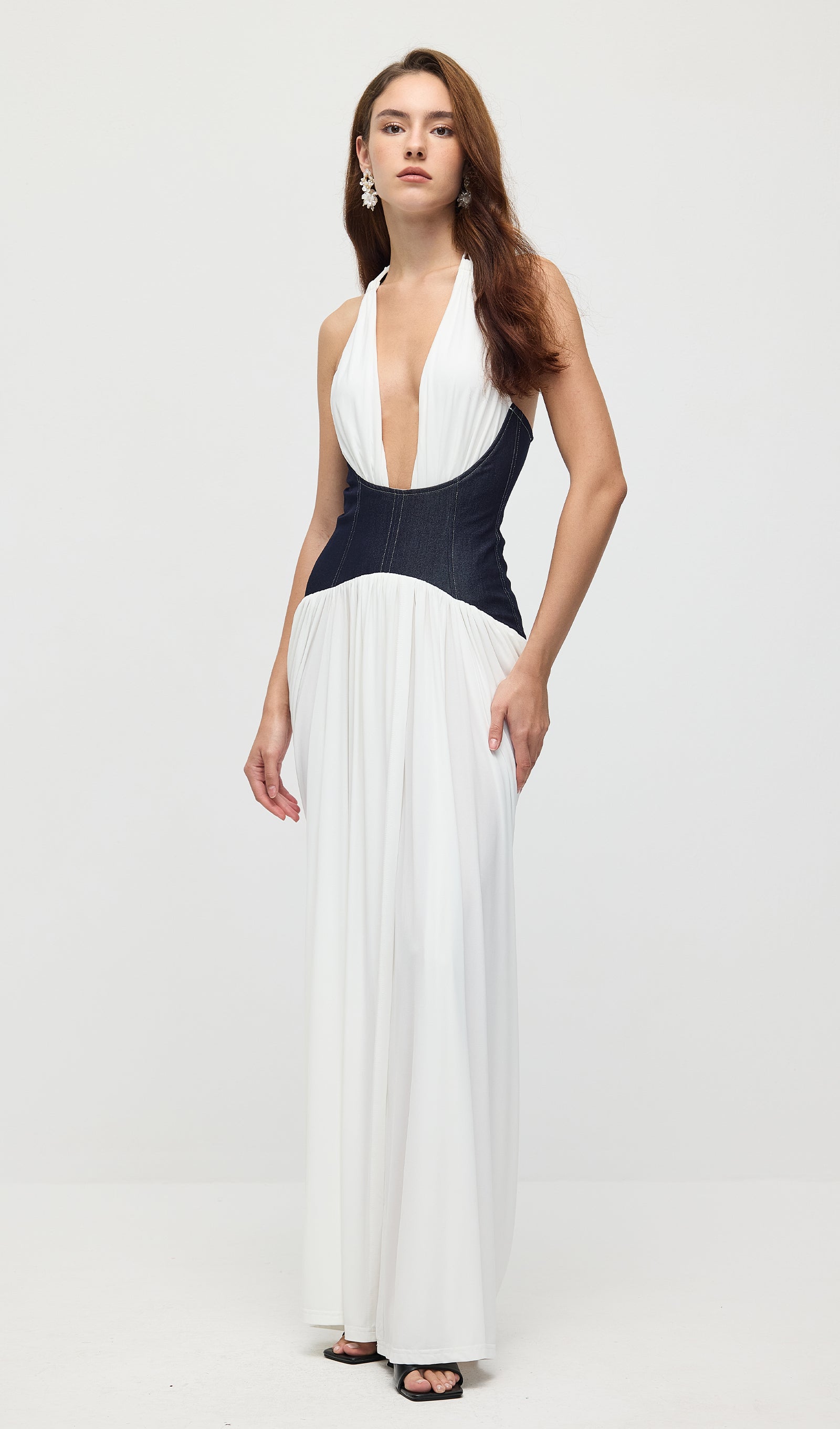 Draped Plunge Gown With Corset Waist