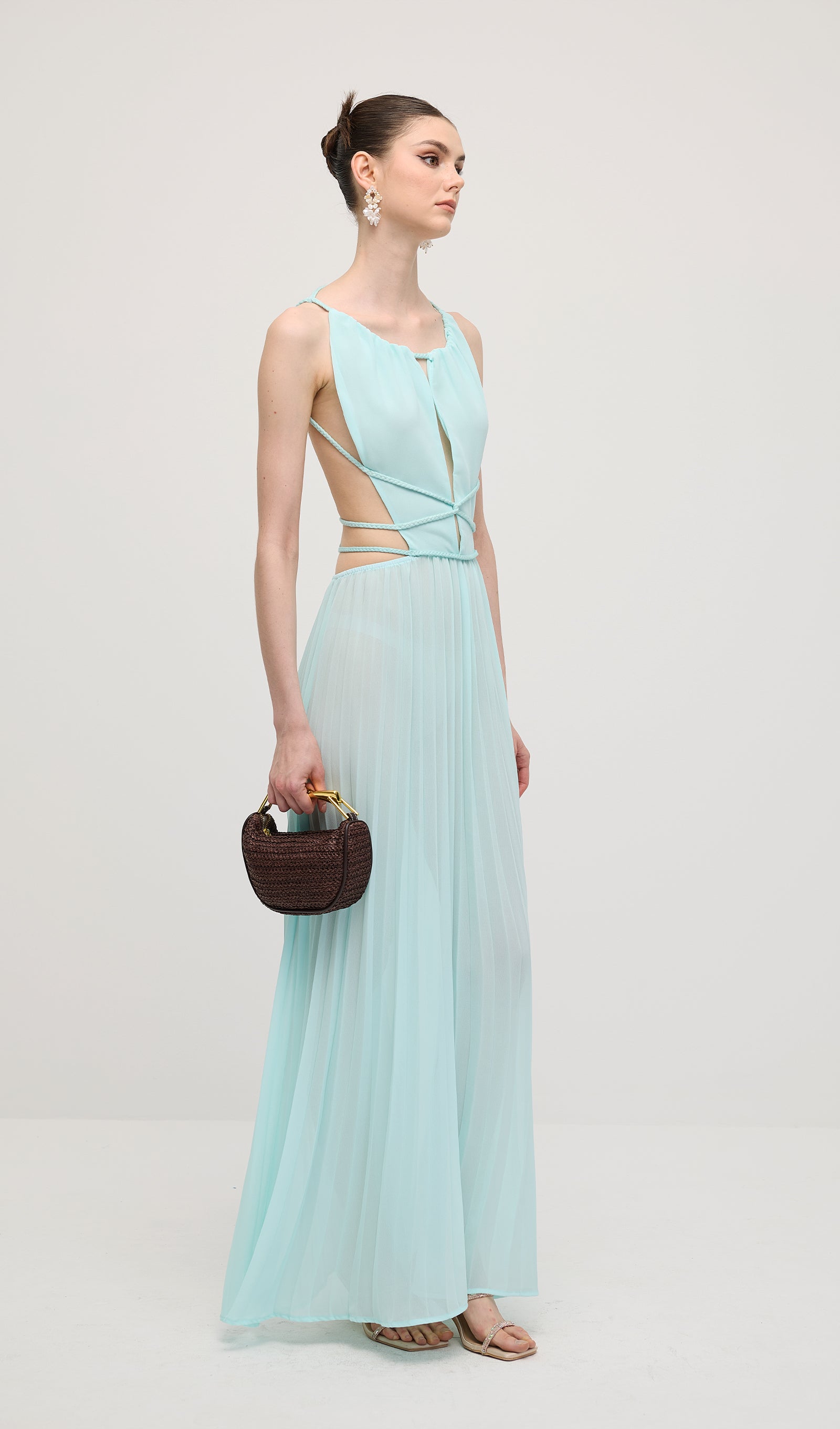 Solid Halter Open Back Maxi Dress