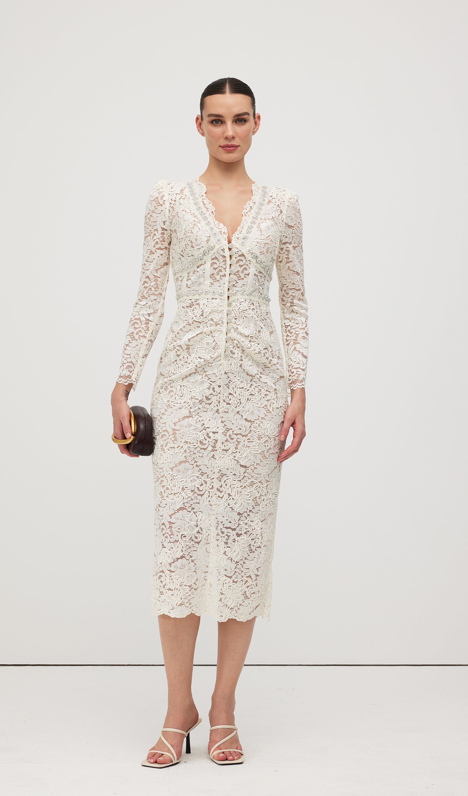 Embellished Lace Midi Dress