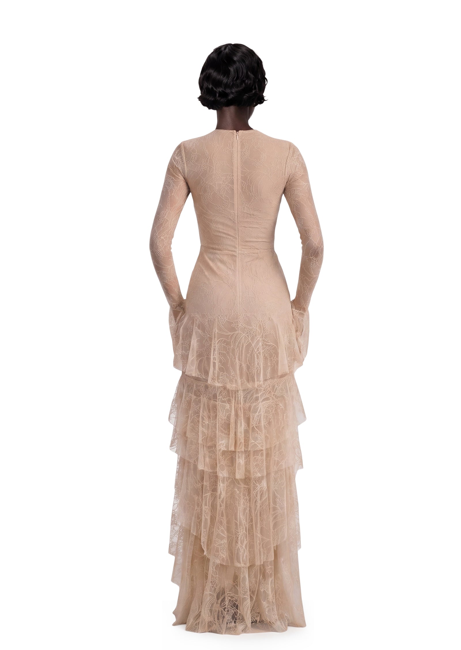 Midikleid in A-Linie mit Blumenmuster und Laternenärmeln