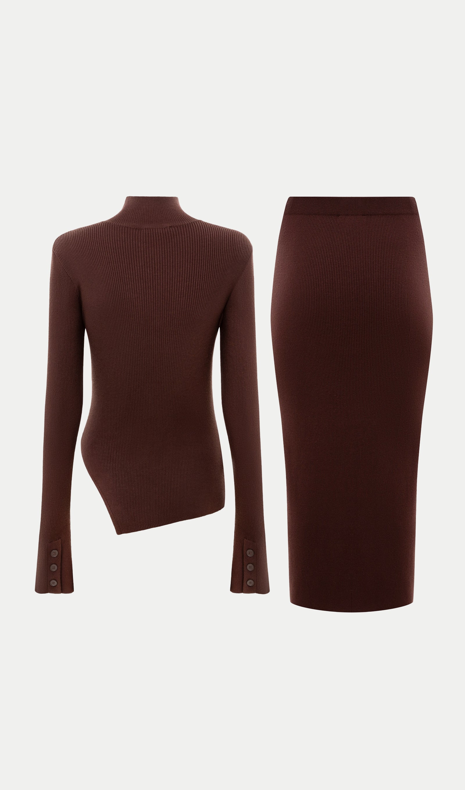 Asymmetrical Top & Maxi Skirt With Side Slit Set Brown