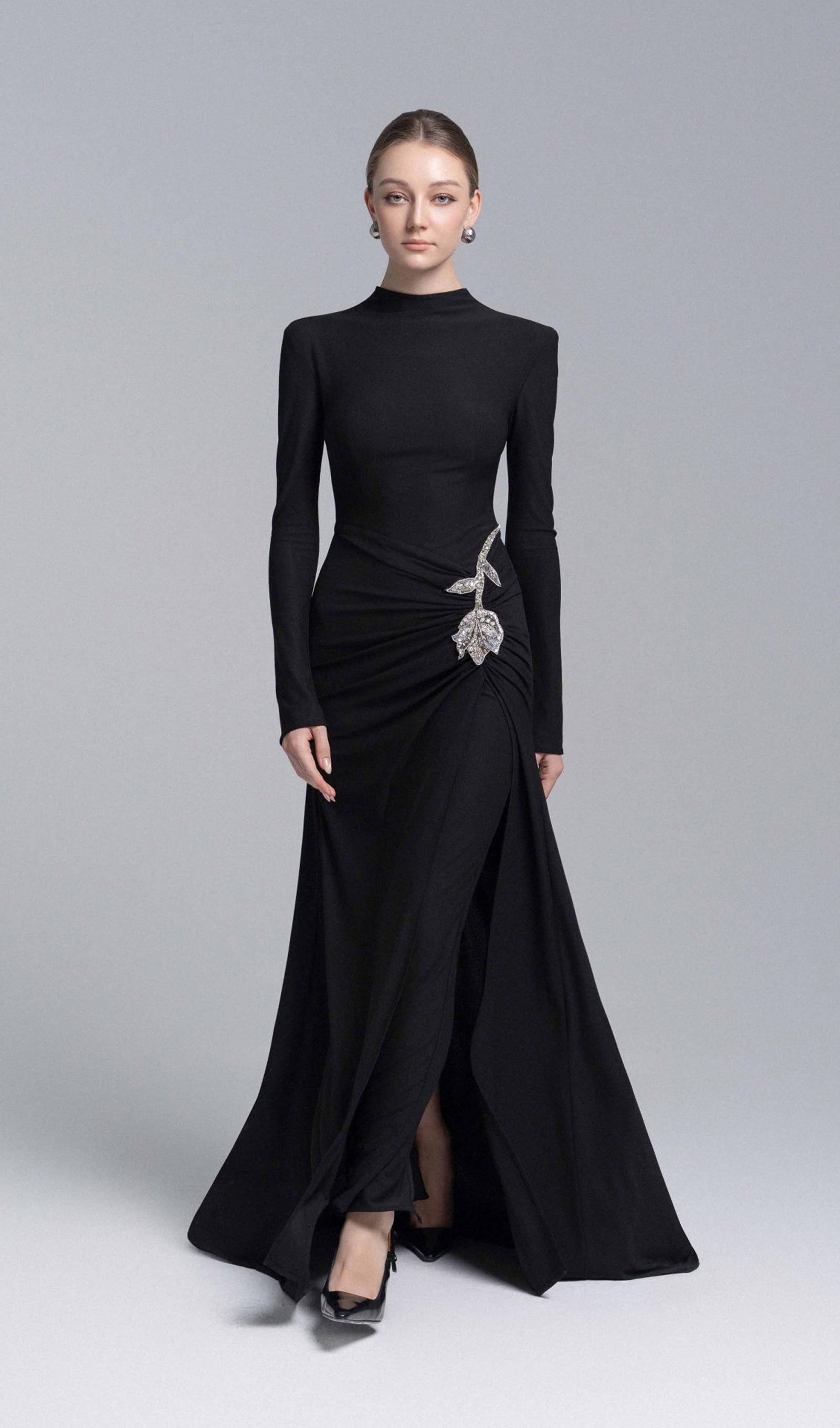 Midikleid in A-Linie mit Blumenmuster und Laternenärmeln