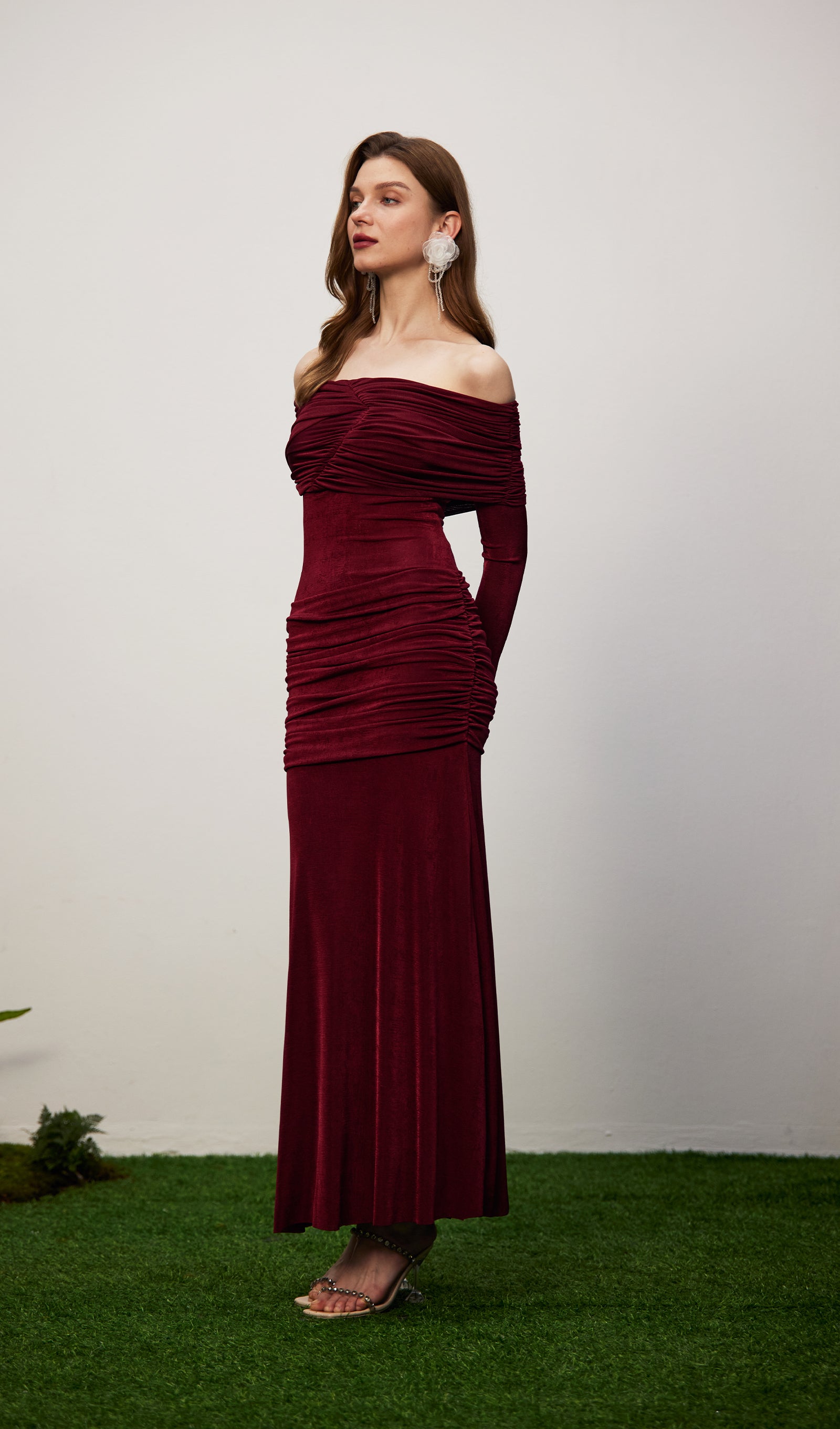 Midikleid in A-Linie mit Blumenmuster und Laternenärmeln