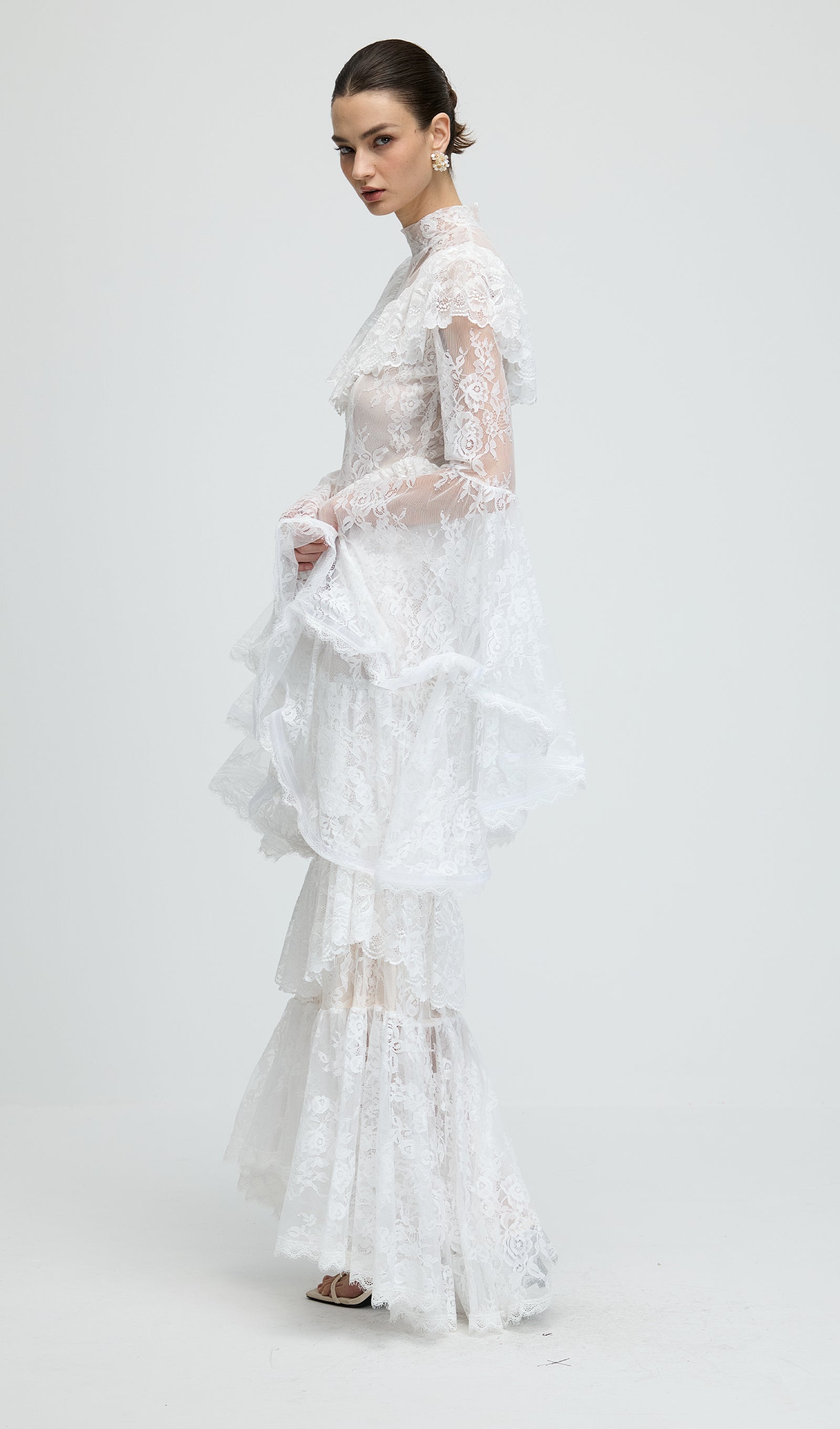 Midikleid in A-Linie mit Blumenmuster und Laternenärmeln