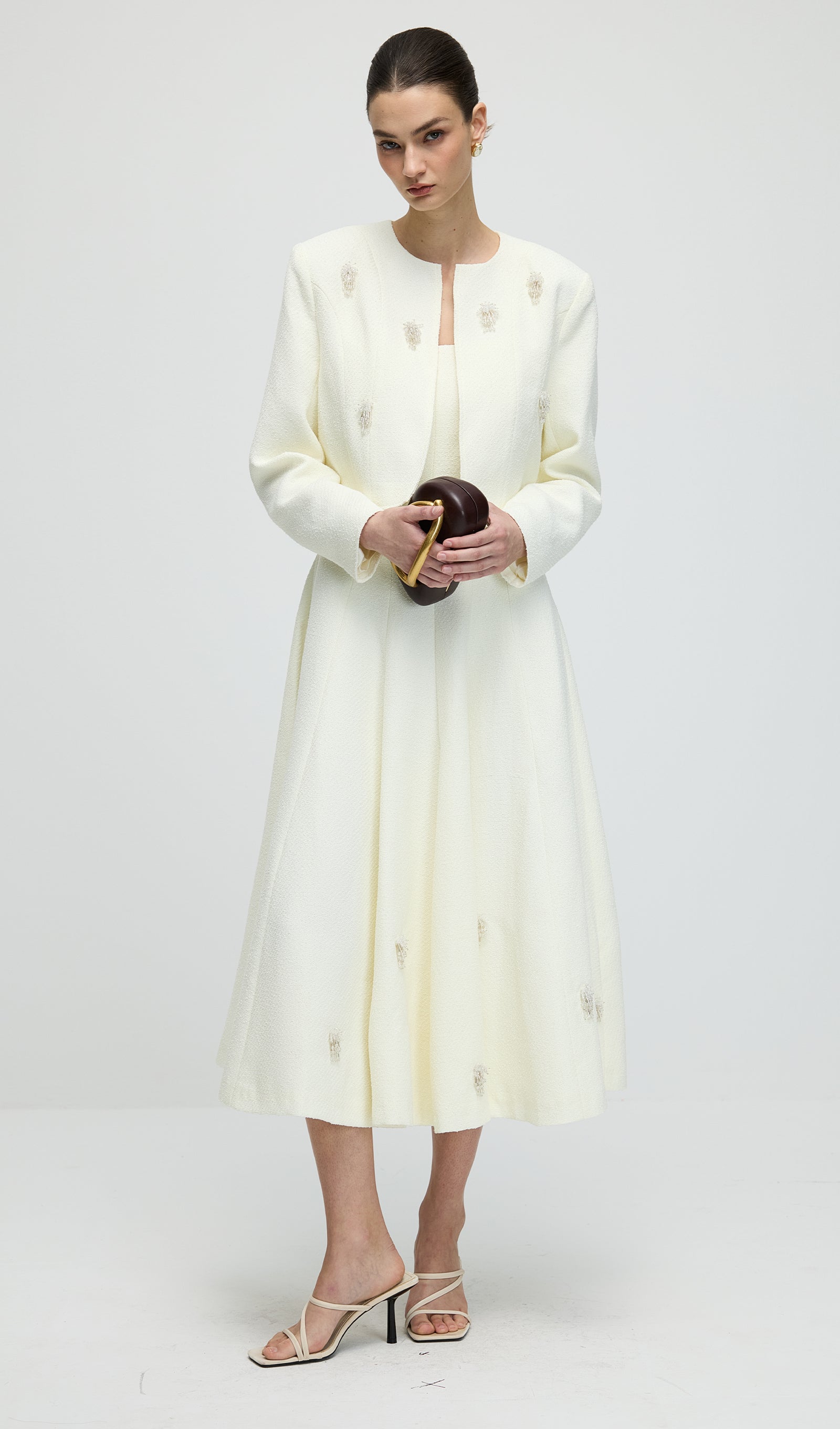 Midikleid in A-Linie mit Blumenmuster und Laternenärmeln