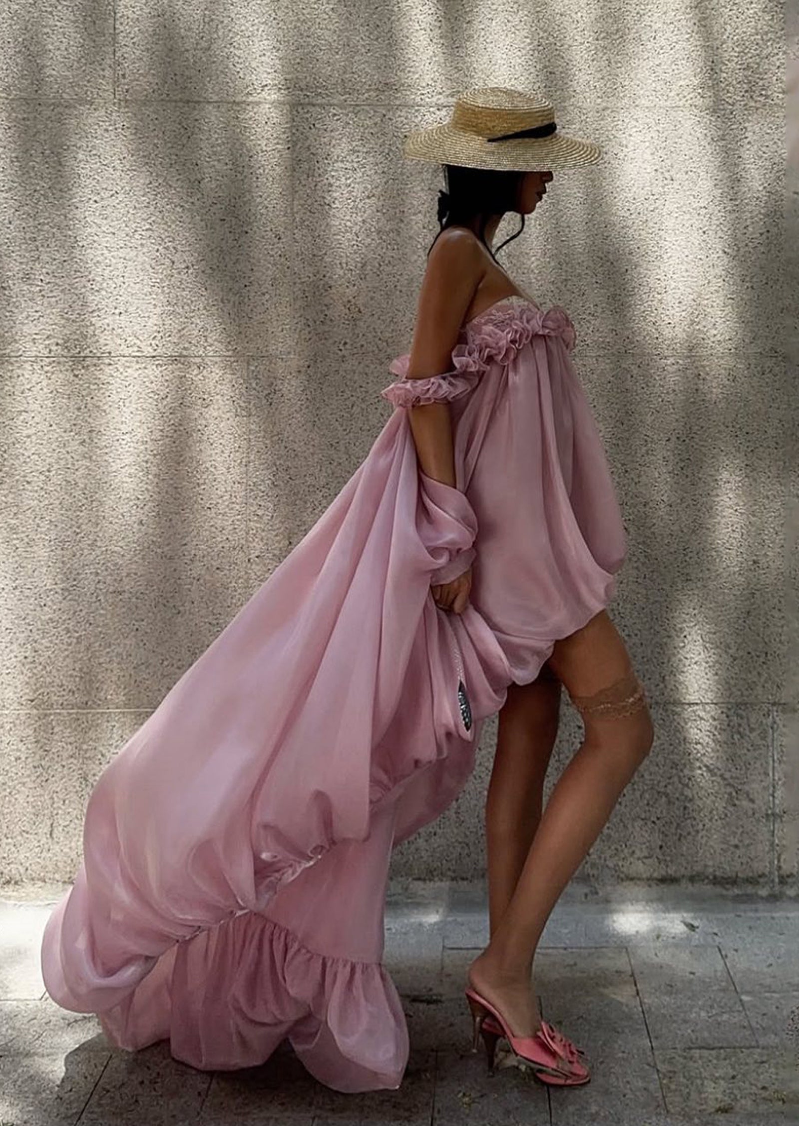 Glossy Bubble Hem Dress In Pink