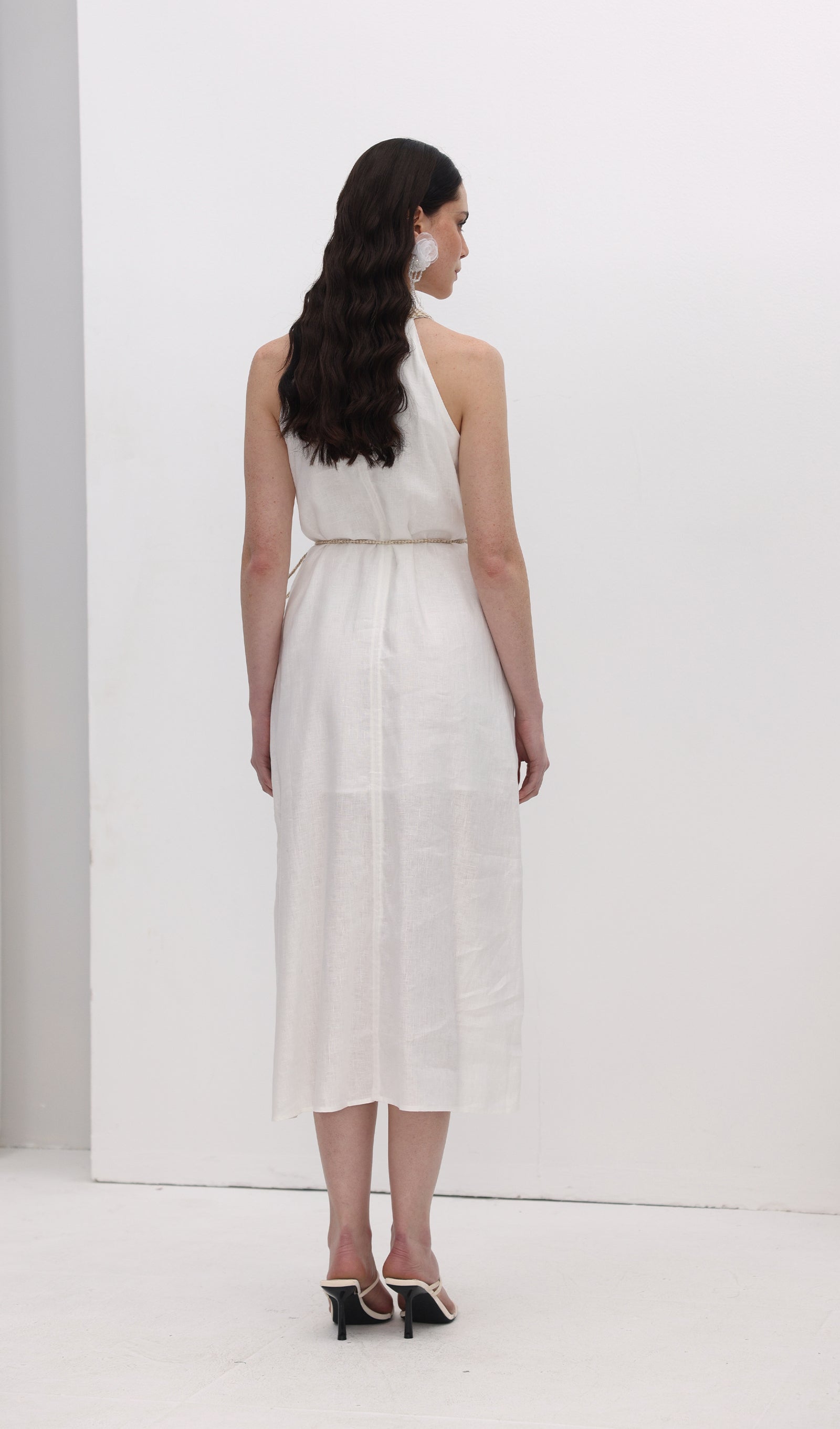 Halter Neck Linen Midi Dress
