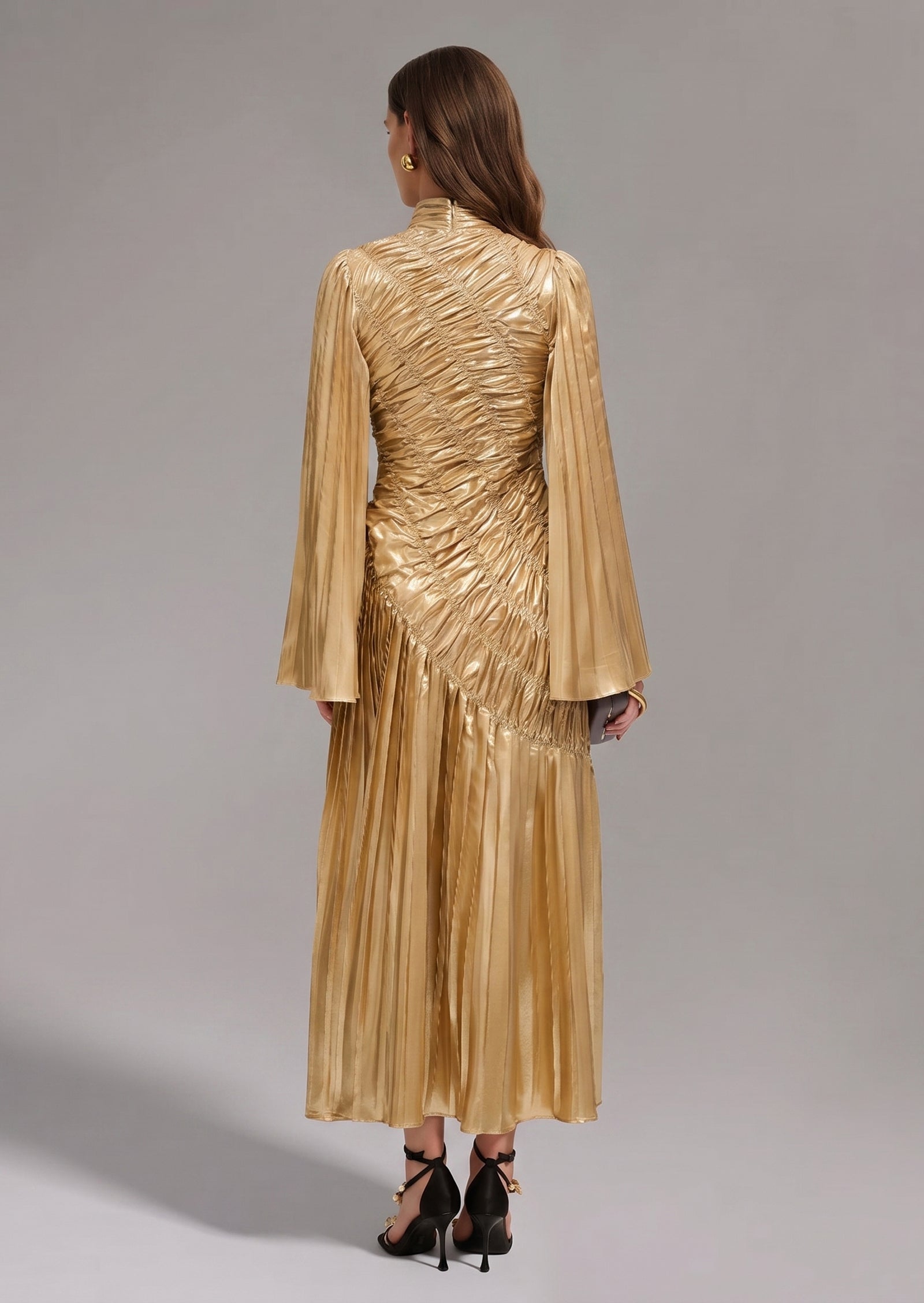 Midikleid in A-Linie mit Blumenmuster und Laternenärmeln