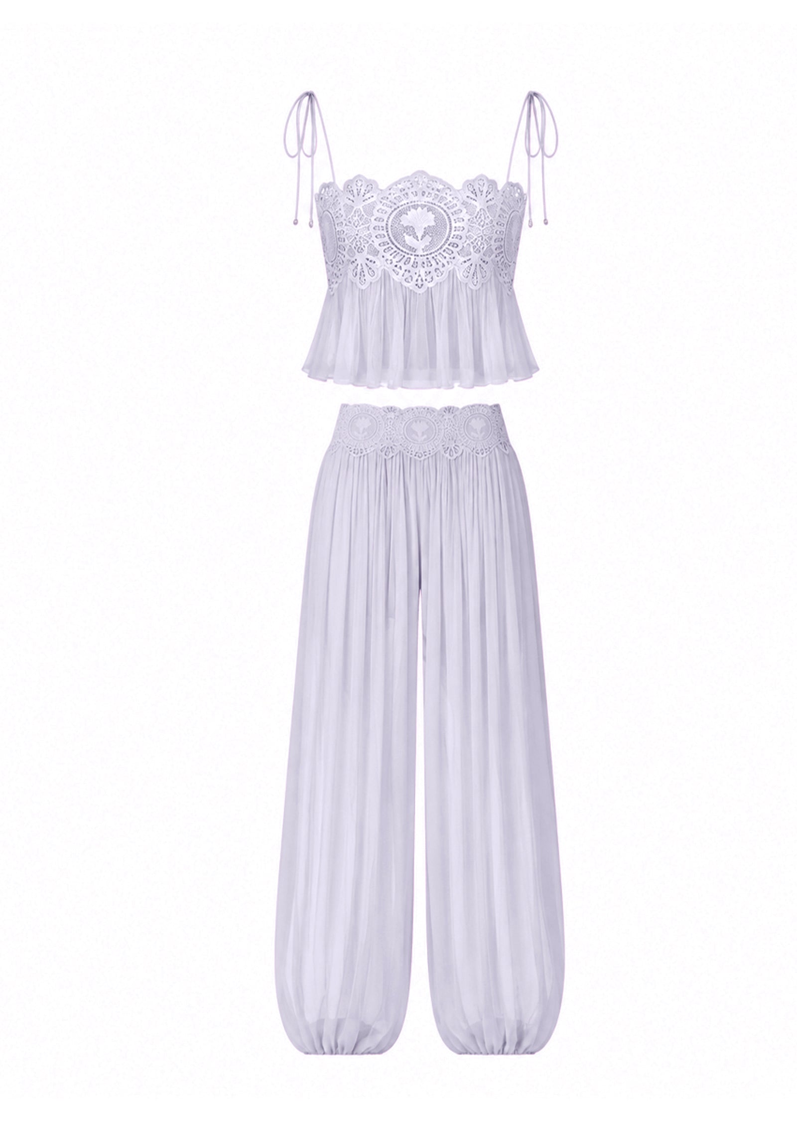 Luenie Chiffon Top & Pant Two Piece Set In Light  Purple