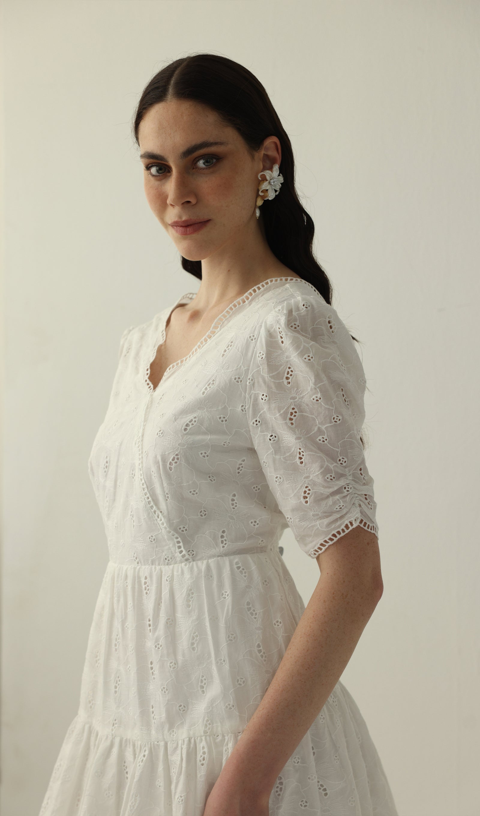 Midikleid in A-Linie mit Blumenmuster und Laternenärmeln