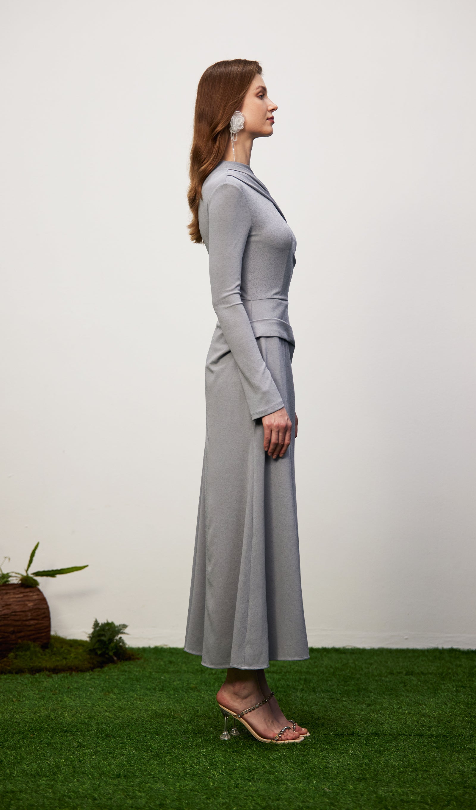 Midikleid in A-Linie mit Blumenmuster und Laternenärmeln
